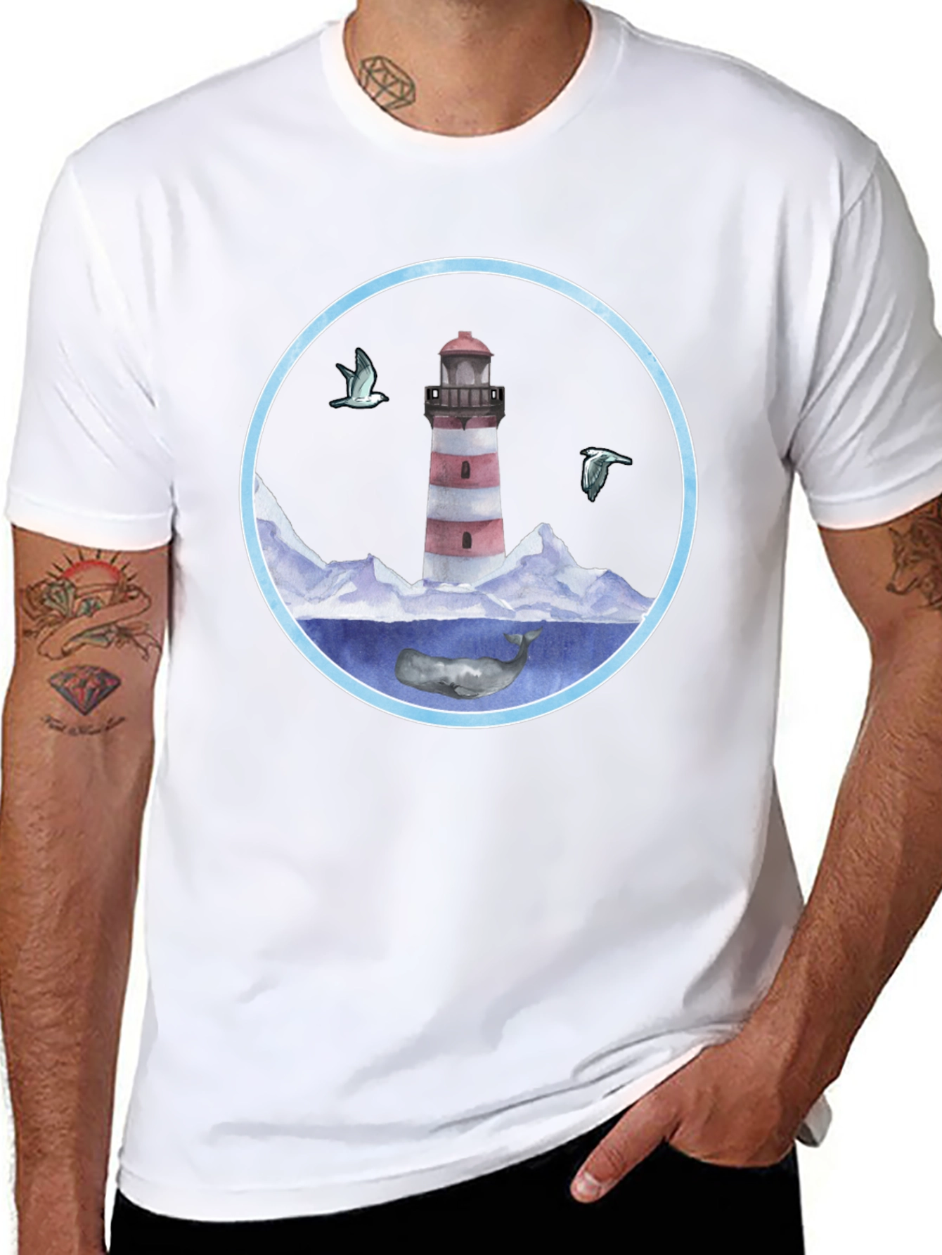 Black Lighthouse & Whale Graphic T-Shirt view 8