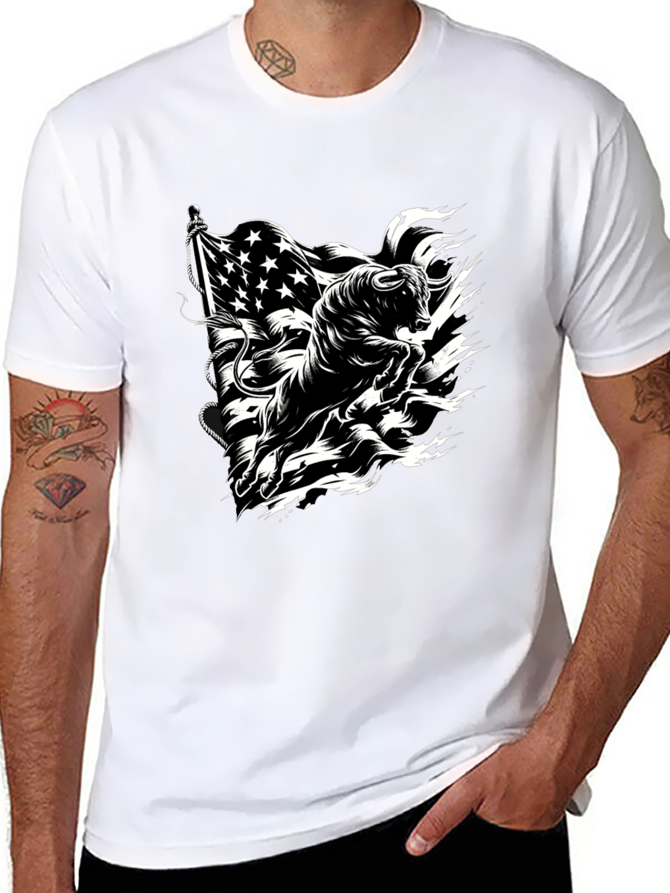 Black American Bull Graphic Tee - Black Cotton Blend view 8
