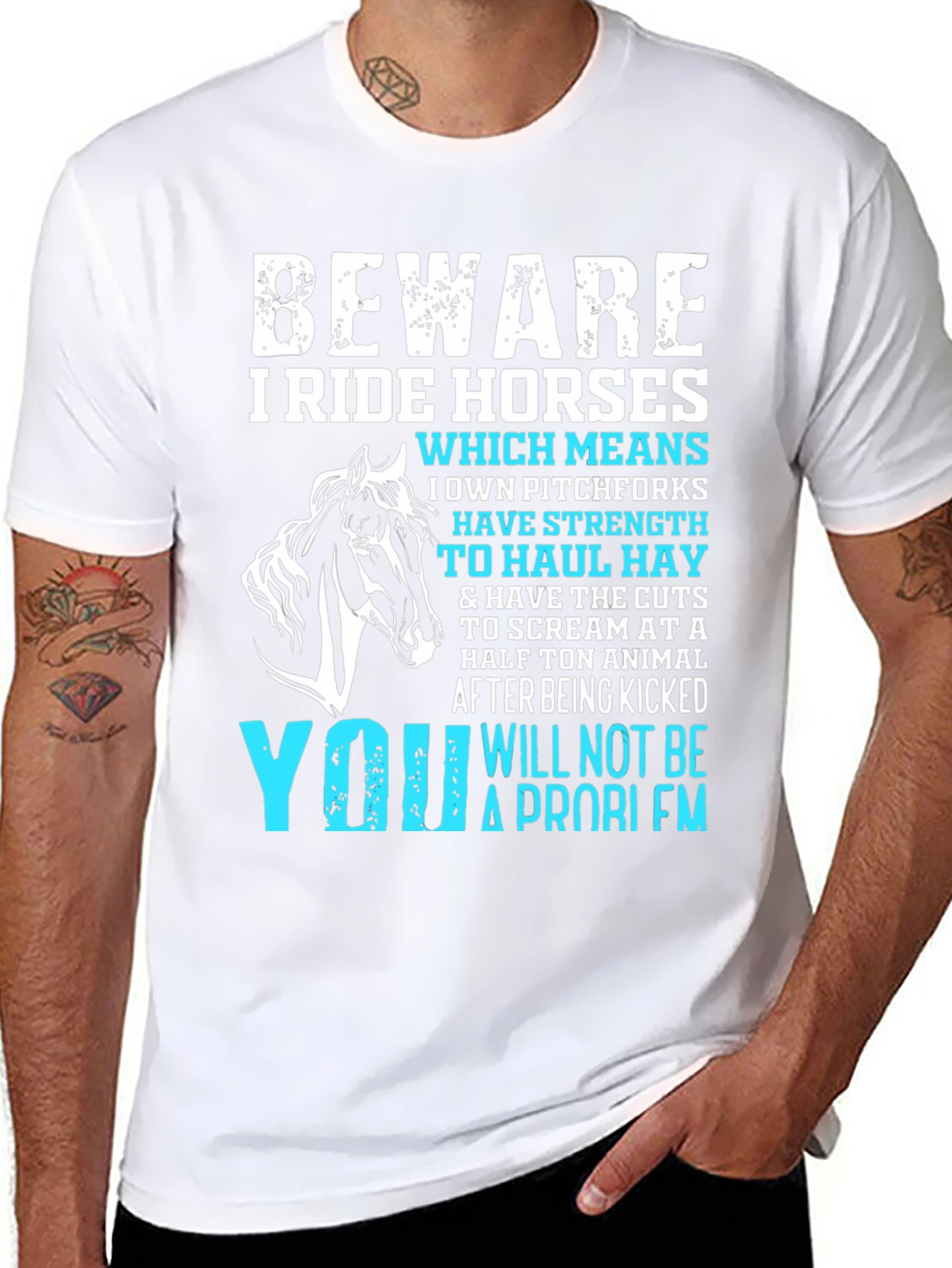 Black Beware I Ride Horses Graphic Tee view 8