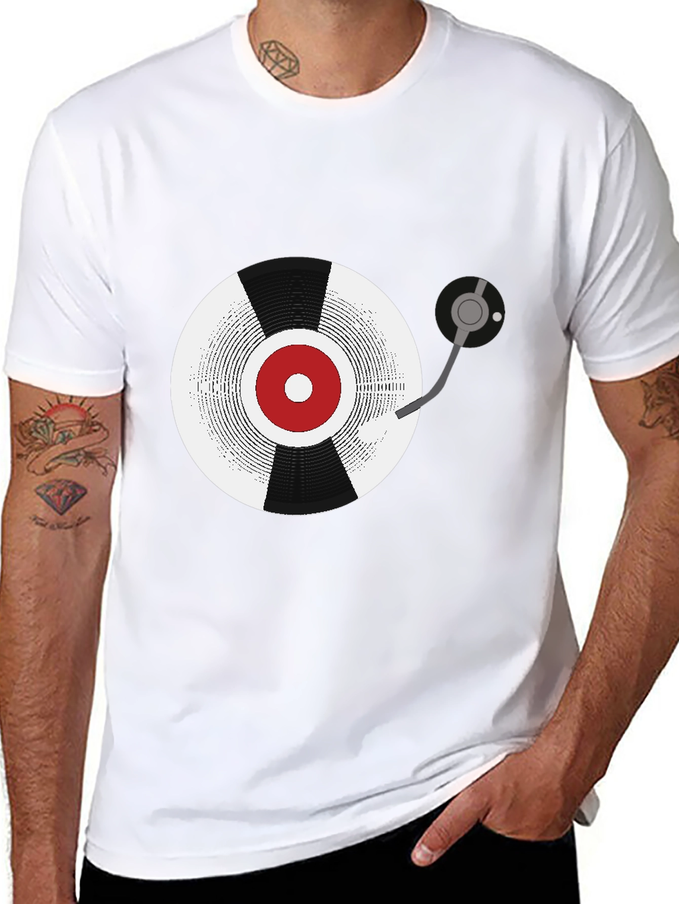 Black Retro Vinyl Record Graphic Tee - Black view 8