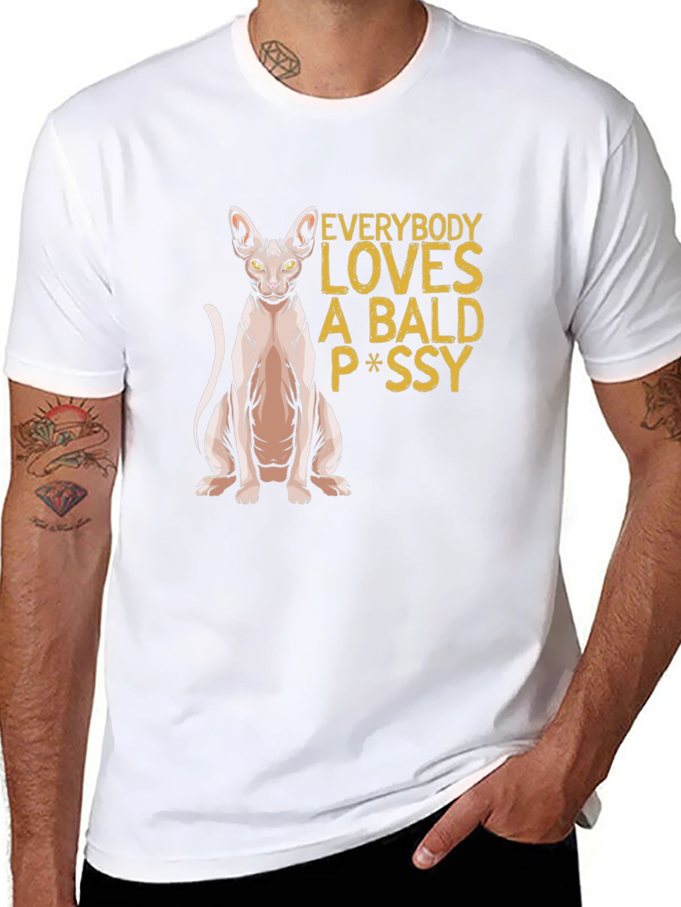 Black Bald Cat P*ssy T-Shirt - Funny Novelty Tee view 8