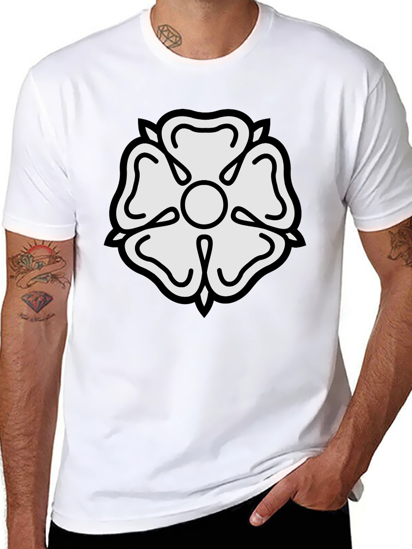 Black Black T-Shirt with White Floral Design view 8