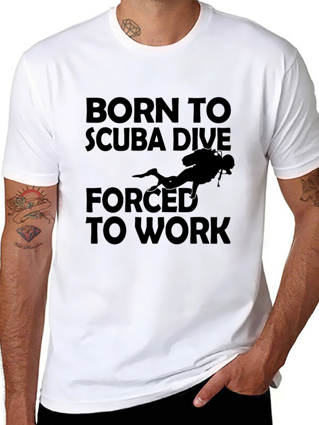 Black Scuba Dive T-Shirt - Born to Dive, Forced to Work view 8
