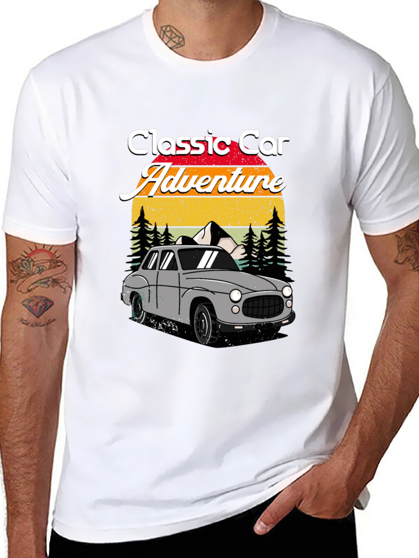 Black Classic Car Adventure T-Shirt view 8
