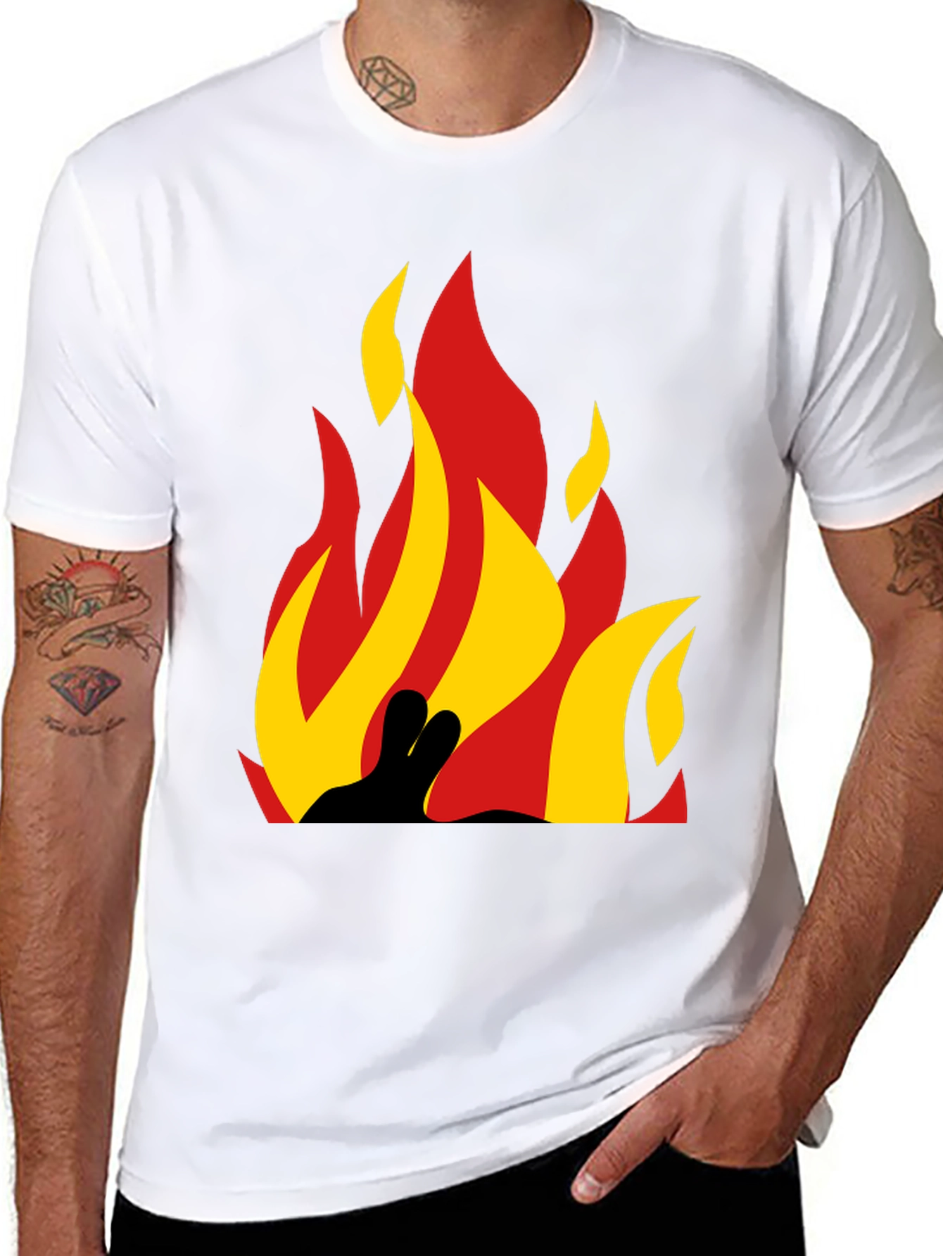 Black Flame Graphic Tee - Bold Black Cotton T-Shirt view 8