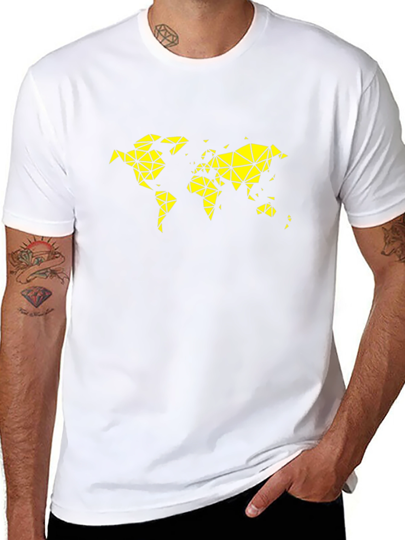 Black Geometric World Map Graphic Tee - Black view 8