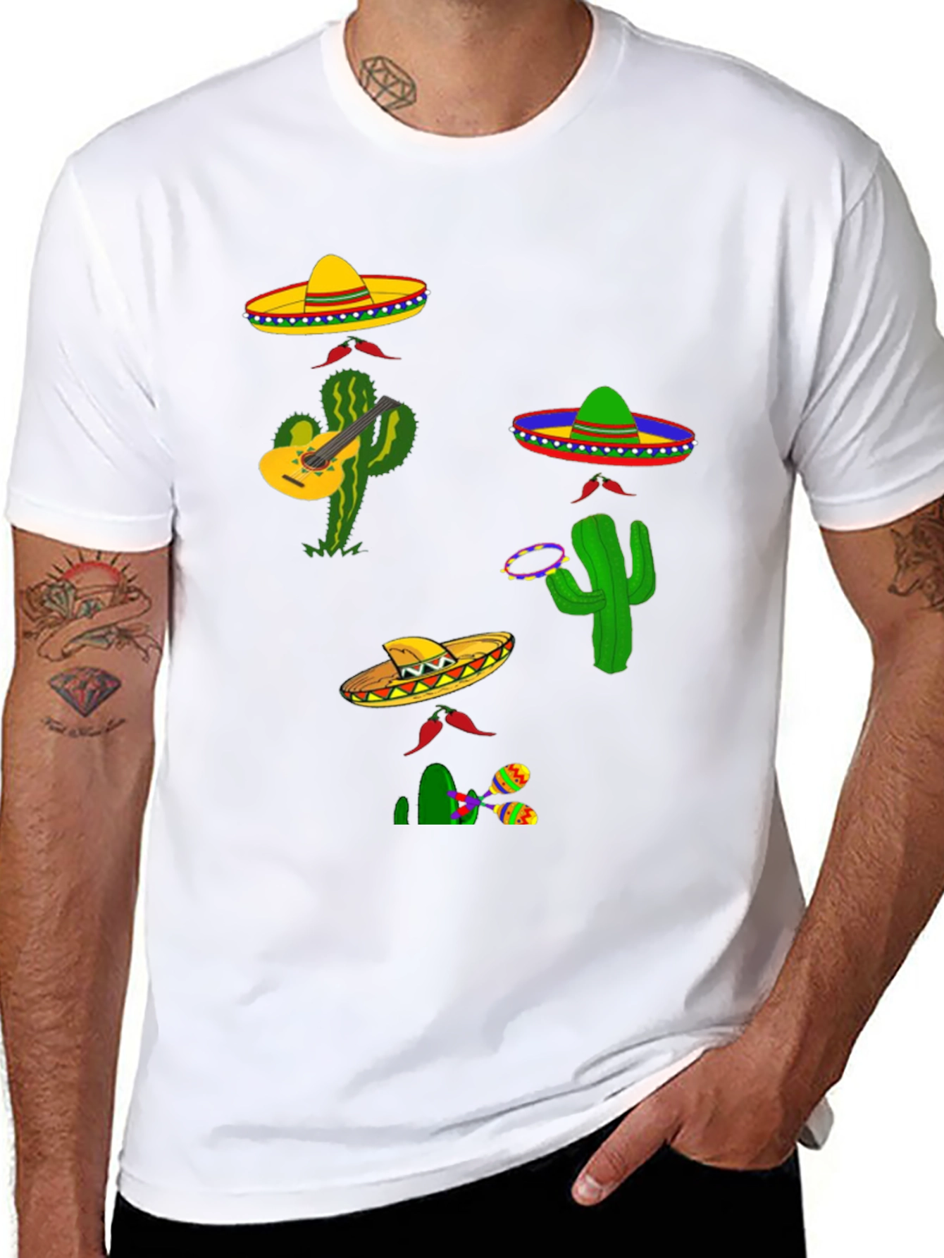 Black Festive Fiesta T-Shirt: Sombreros, Cacti, and Musical Fun view 8