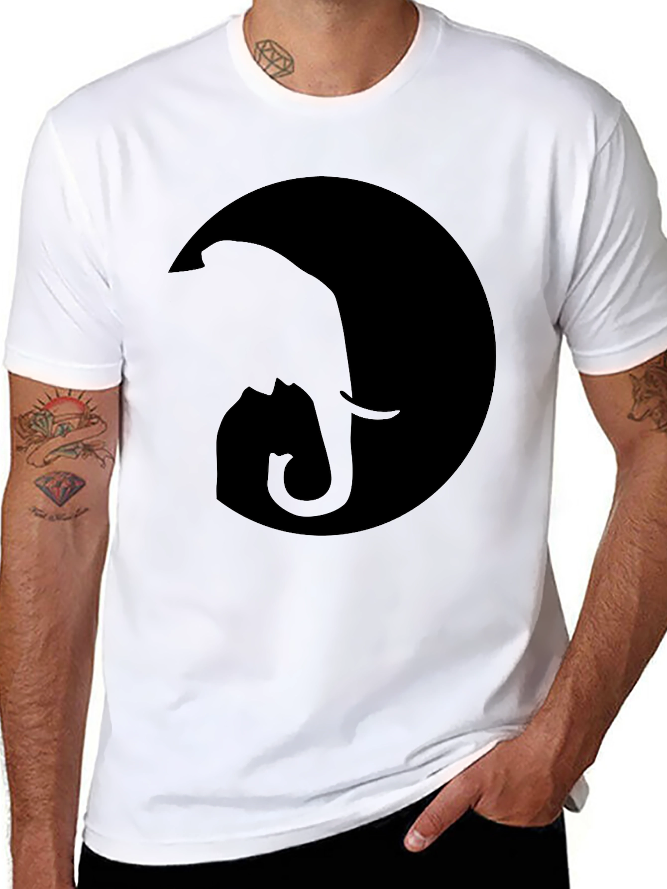 Black Elephant Moon Graphic Tee - Stylish Black Cotton T-Shirt view 8