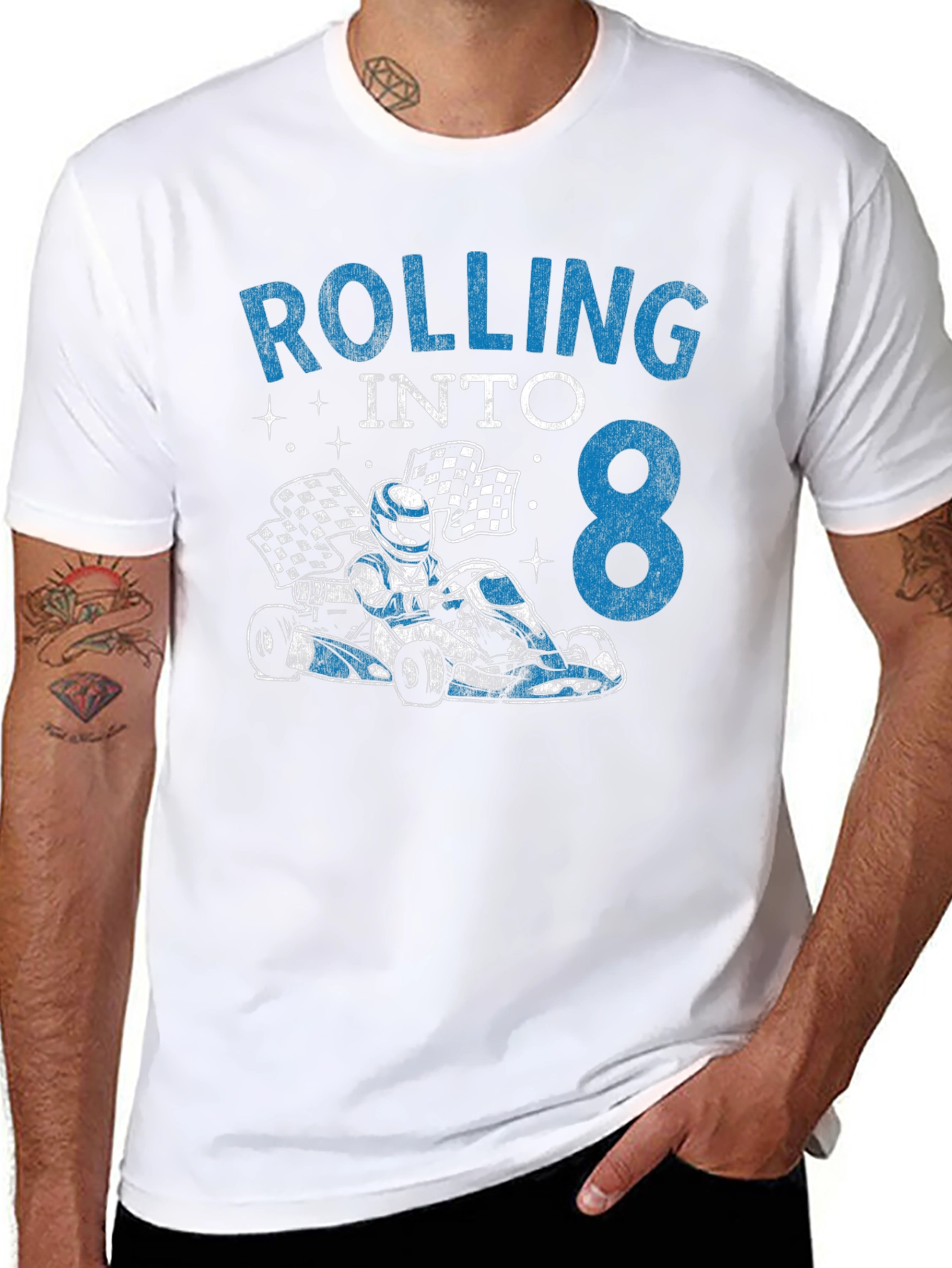 Black Rolling Into 8 Birthday Kart Racing T-Shirt view 8