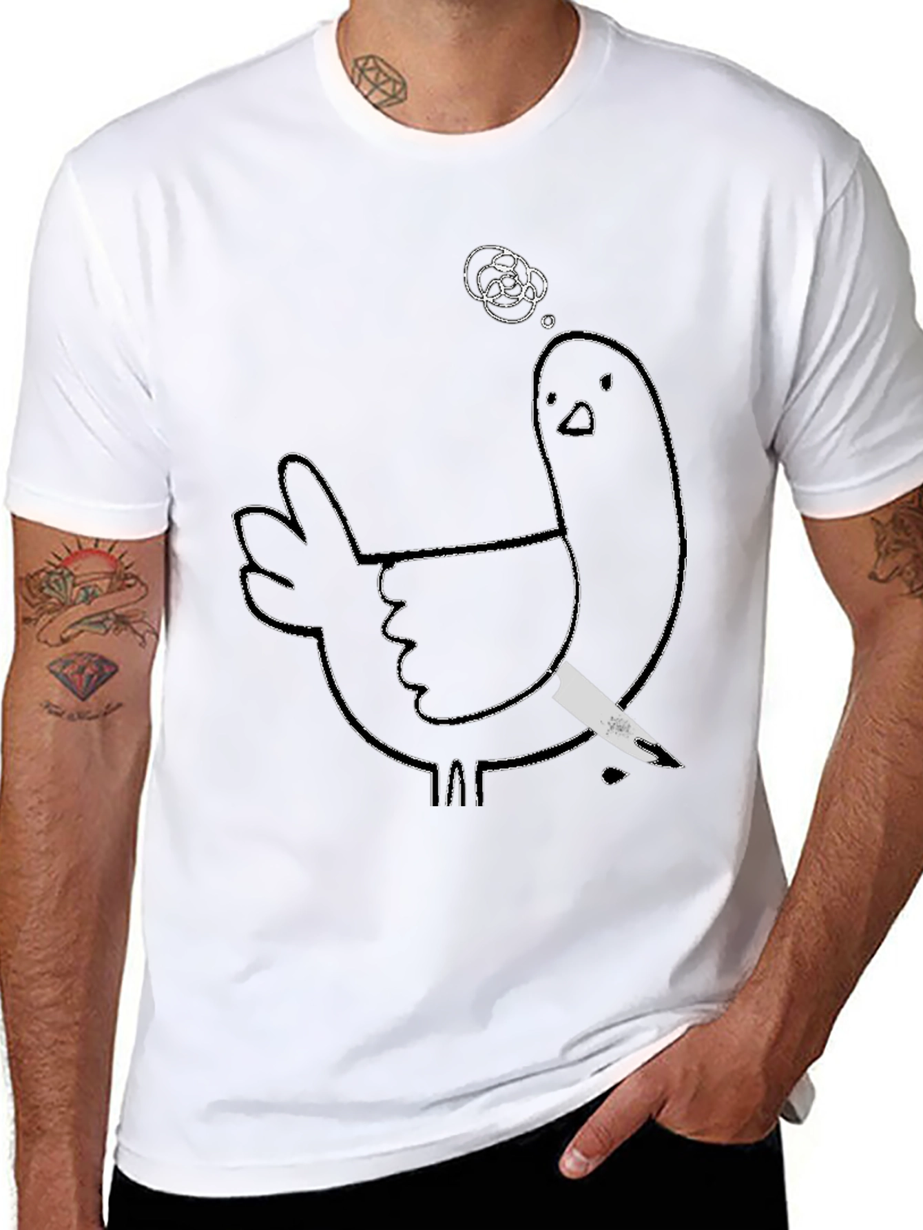 Black Humorous Chicken T-Shirt - Quirky Knife Design view 8