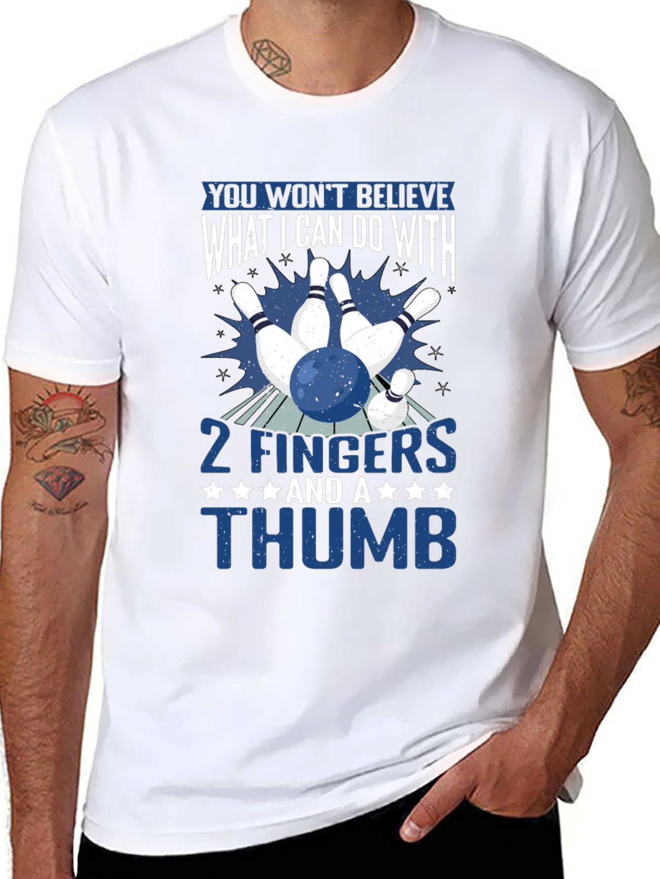 Black Funny Bowling T-Shirt: 2 Fingers and a Thumb Graphic Tee view 8