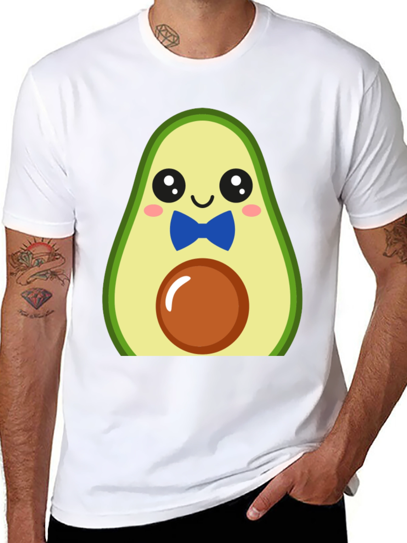 Black Cute Avocado Cartoon T-Shirt - Men's Black Tee view 8