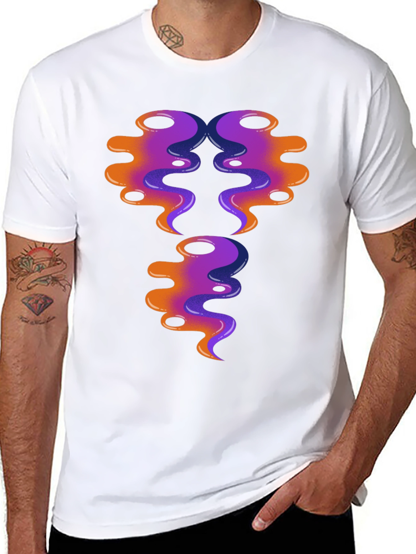 Black Abstract Swirl Design Graphic Tee - Black Cotton view 8