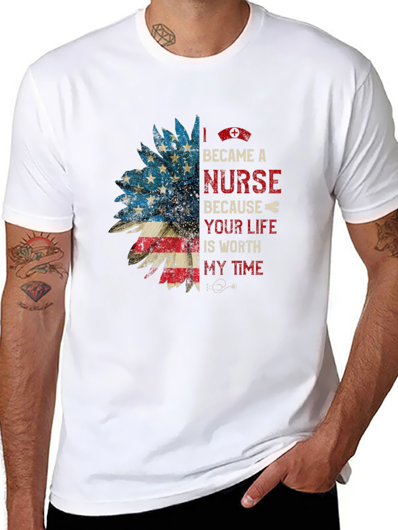 Black Nurse Sunflower T-Shirt Patriotic view 8