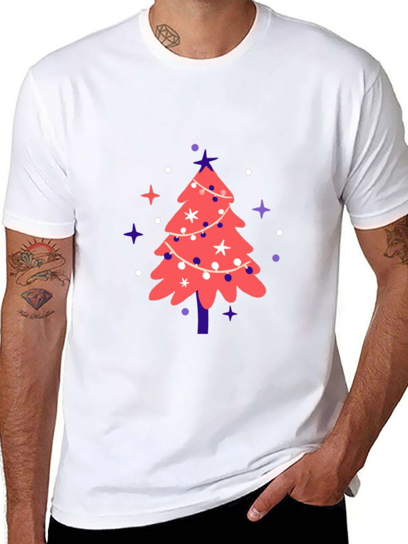 Black Festive Christmas Tree Graphic Tee view 8