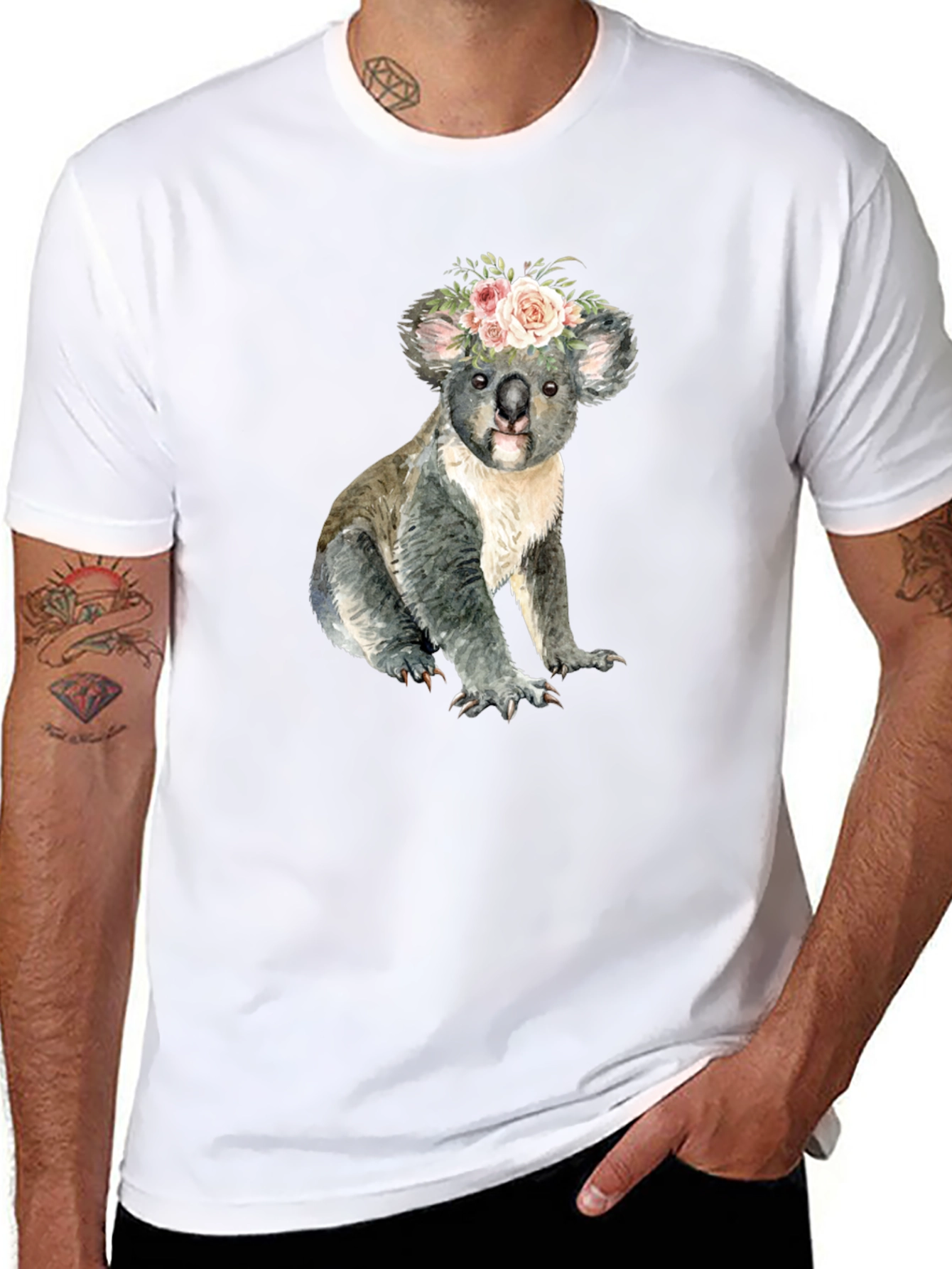 Black Floral Koala Bear Graphic T-Shirt view 8