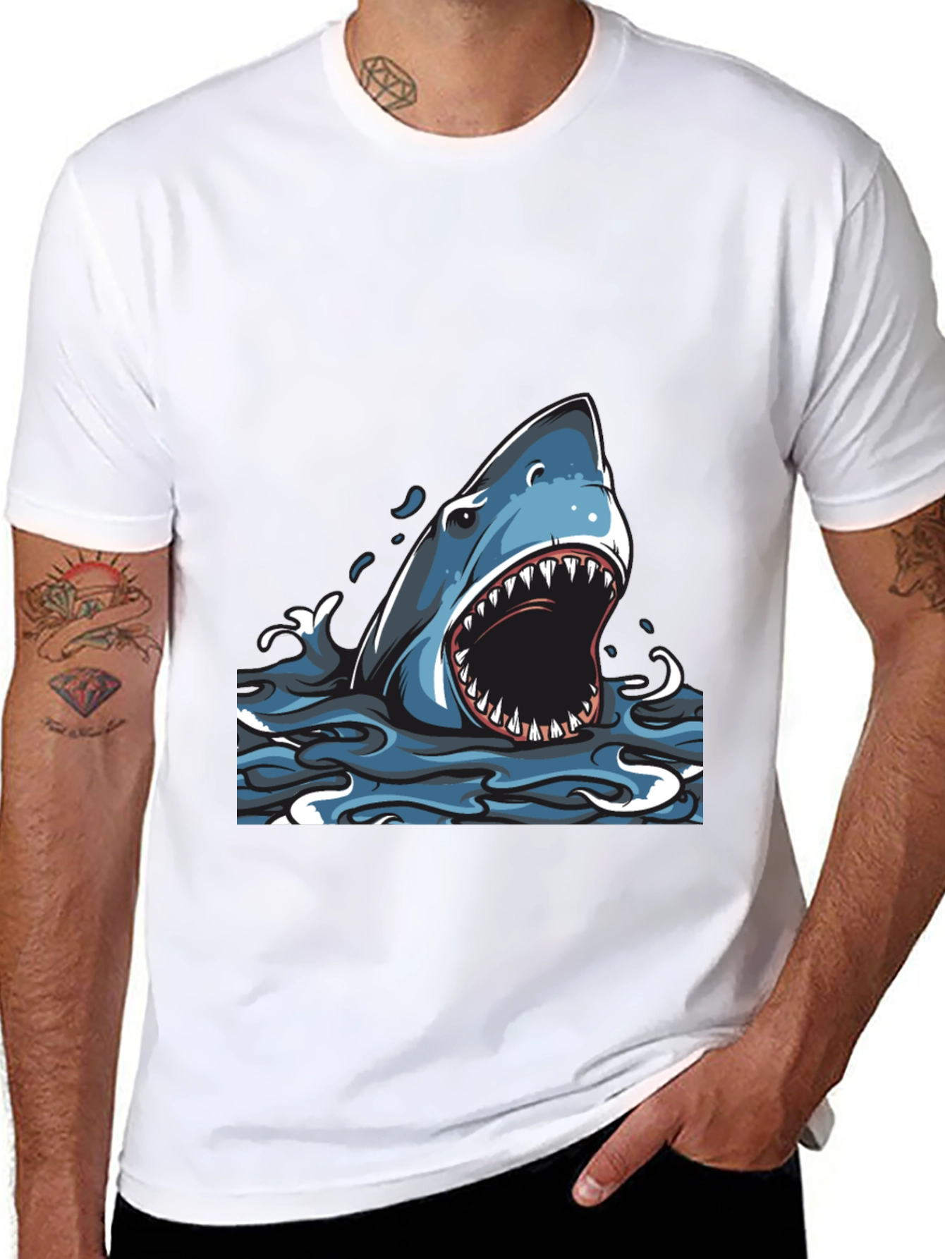 Black Shark Graphic Print Crew Neck T-Shirt view 8