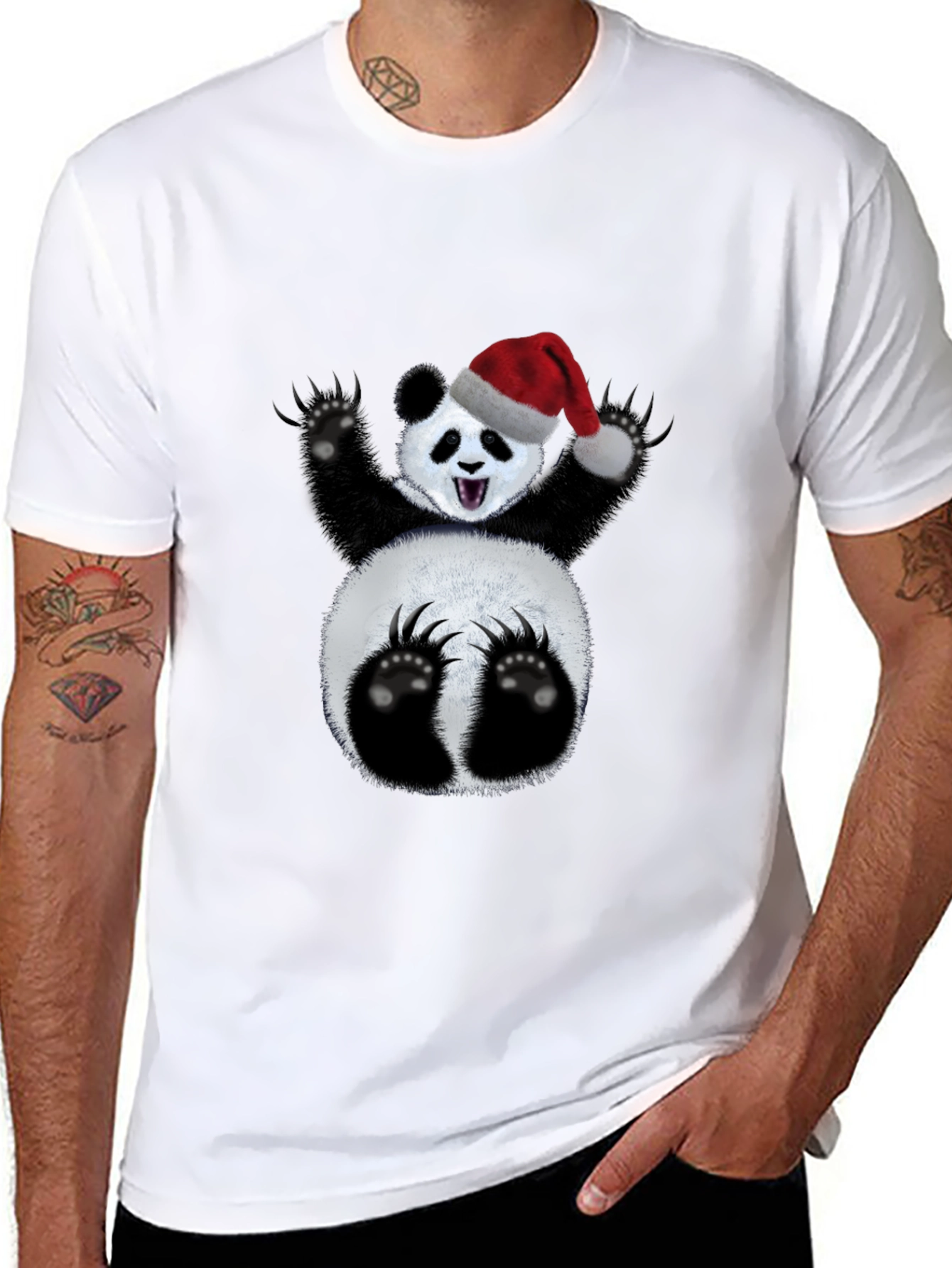 Black Festive Panda T-Shirt - Holiday Cheer view 8