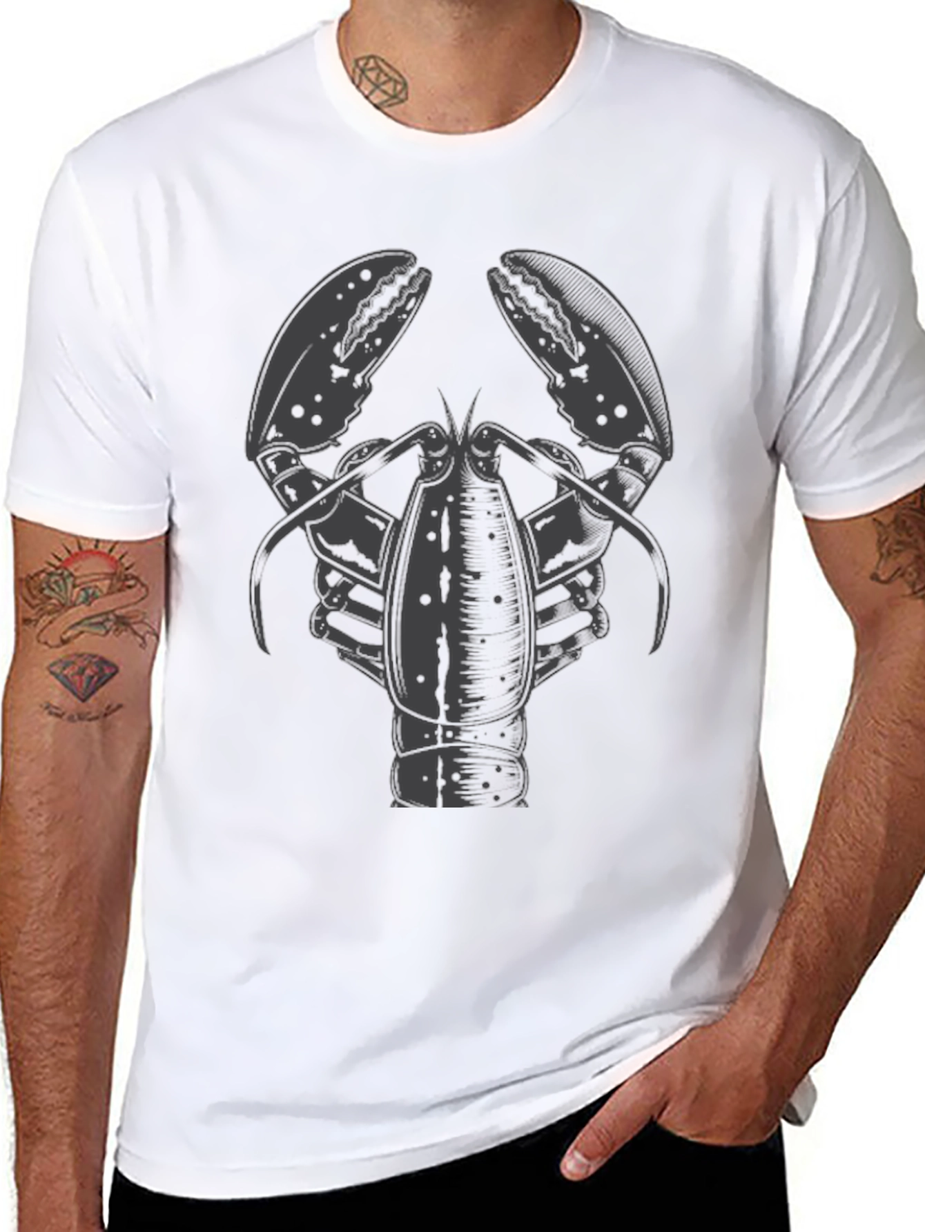 Black Lobster Graphic T-Shirt - Black Cotton Tee view 8