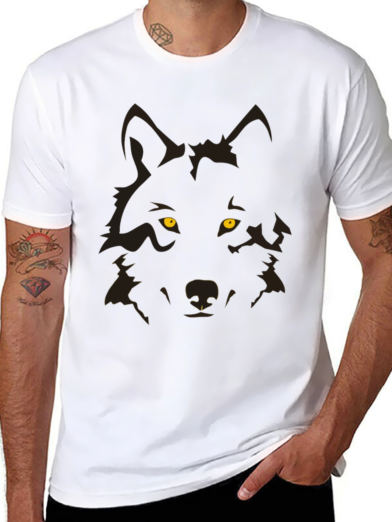 Black Wolf Graphic Print Black T-Shirt view 8