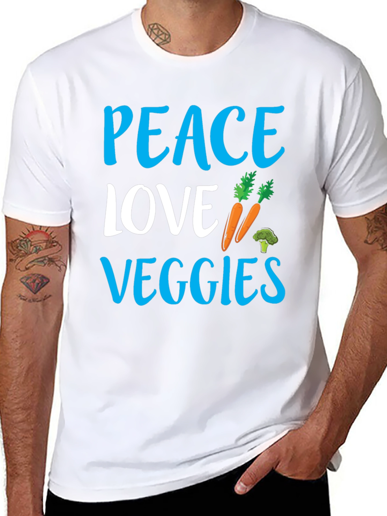 Black Peace Love Veggies Black Graphic Tee view 8