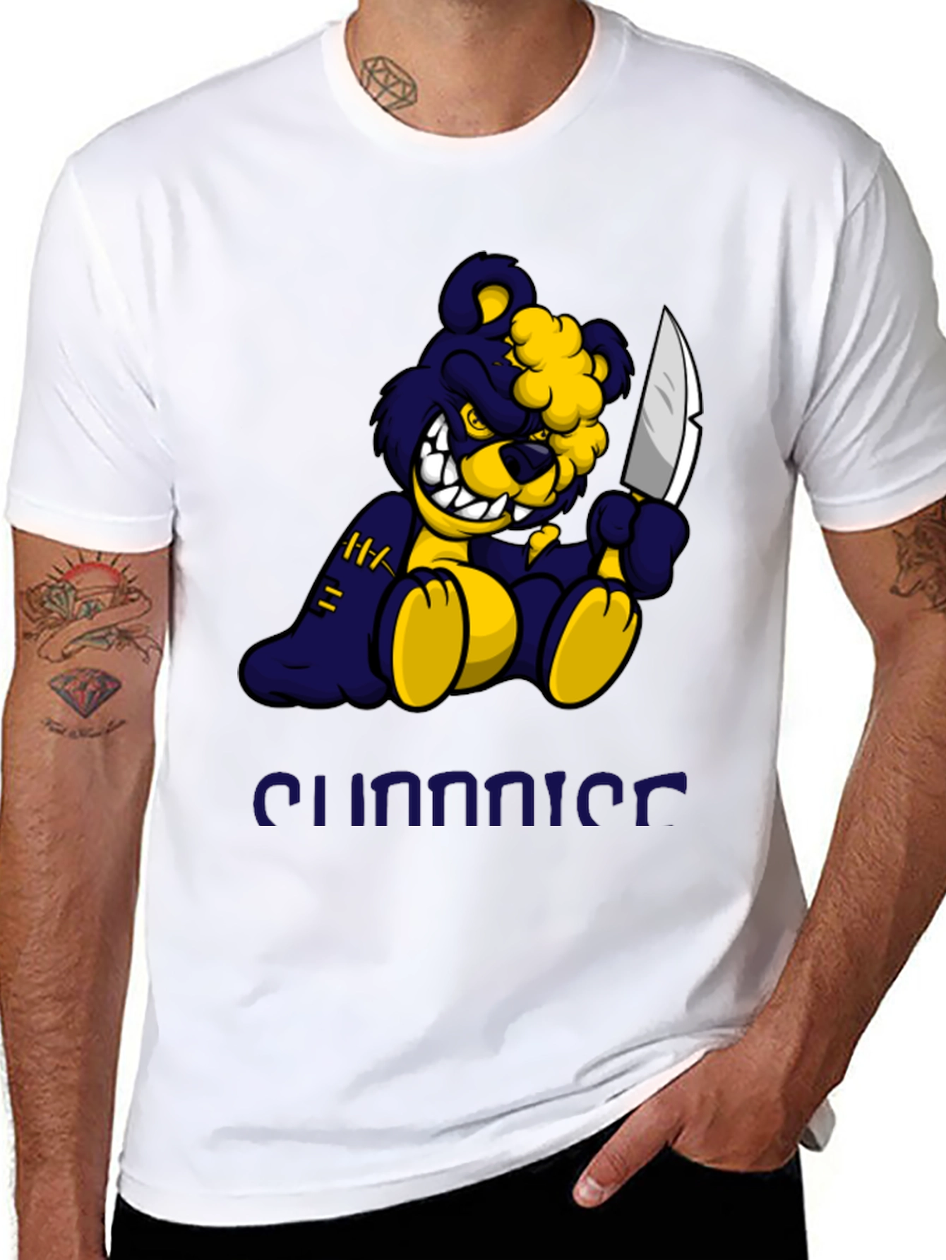 Black Men's Black Graphic Tee - Killer Bear Design view 8