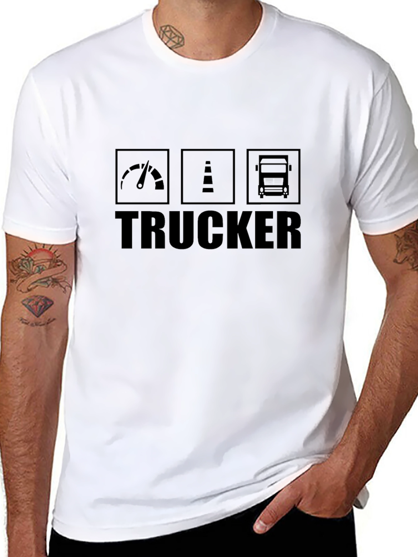 Black Trucker Tee - Black Graphic T-Shirt for Men view 8