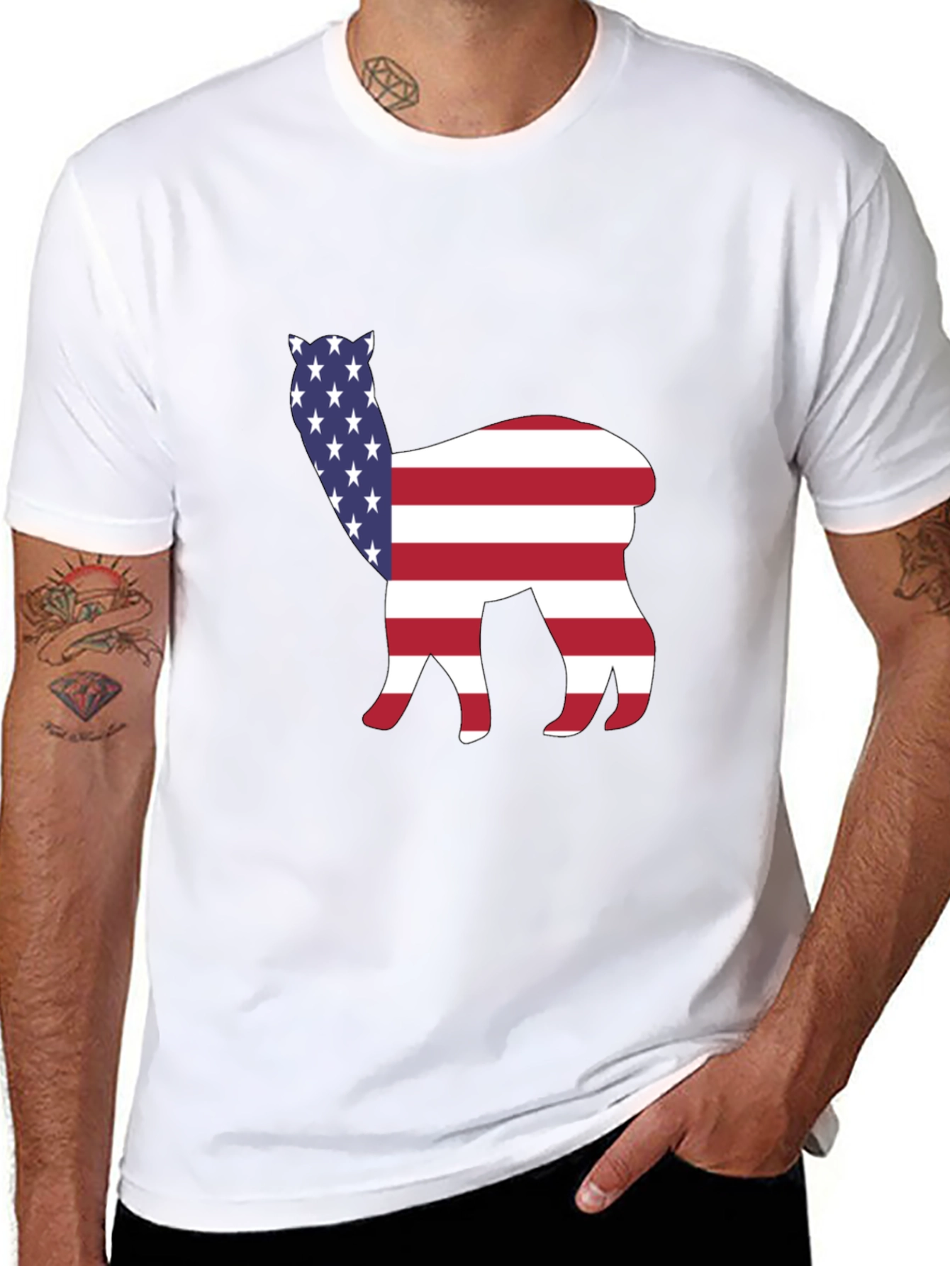 Black American Alpaca Tee - Patriotic USA Flag Animal Shirt view 8