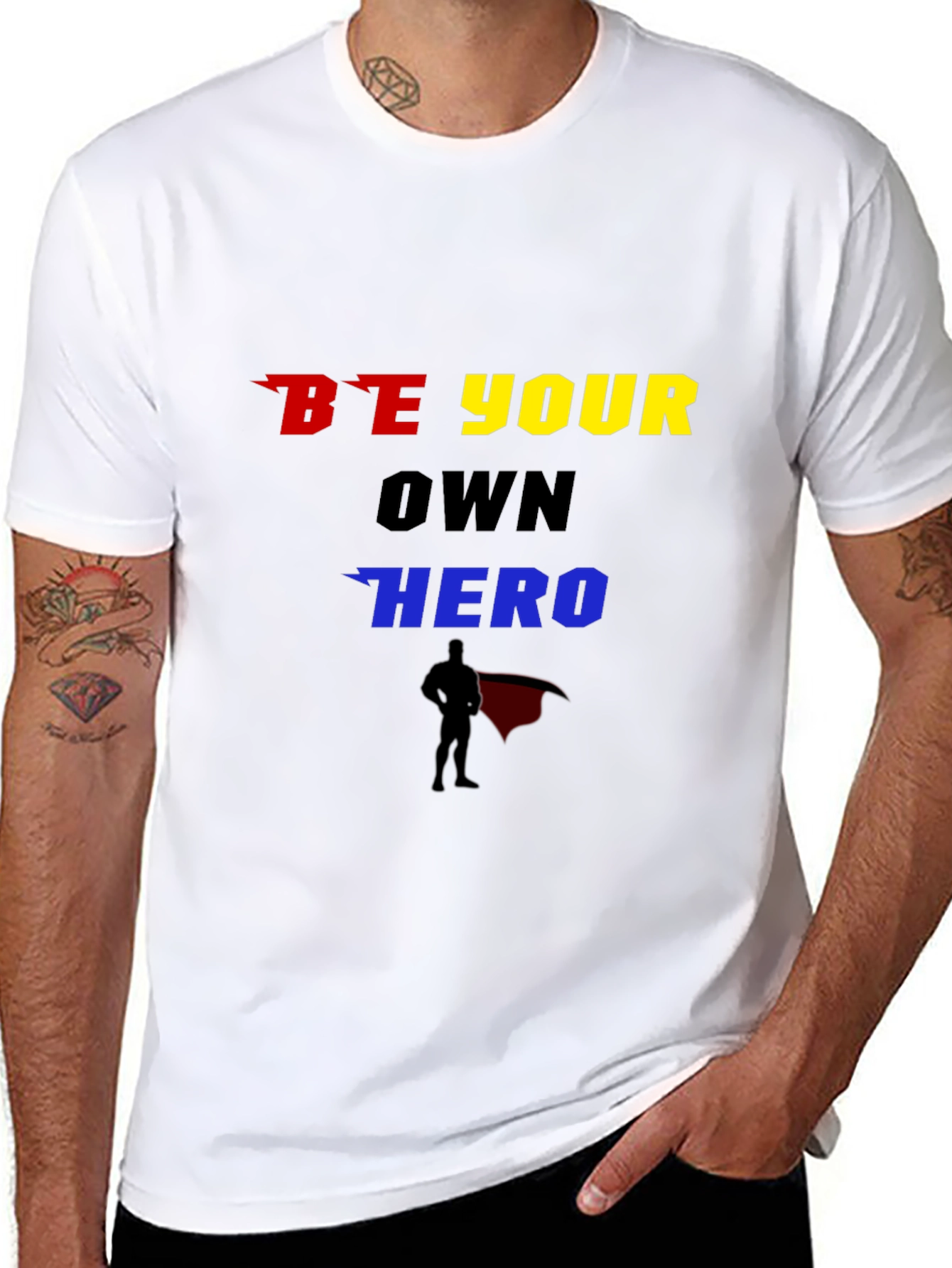 Black Be Your Own Hero Graphic T-Shirt view 8