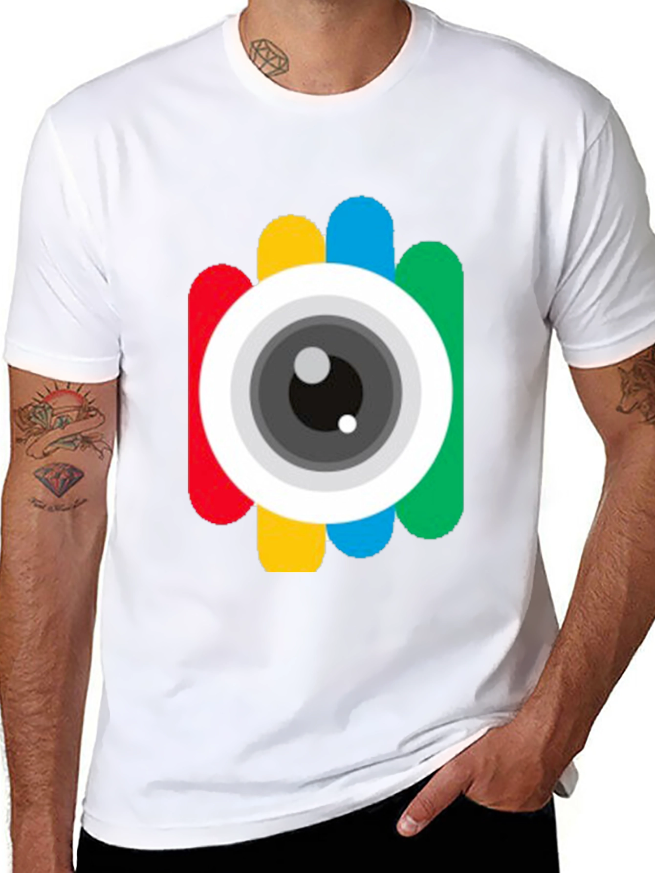Black Colorful Camera Eye Graphic Black T-Shirt view 8
