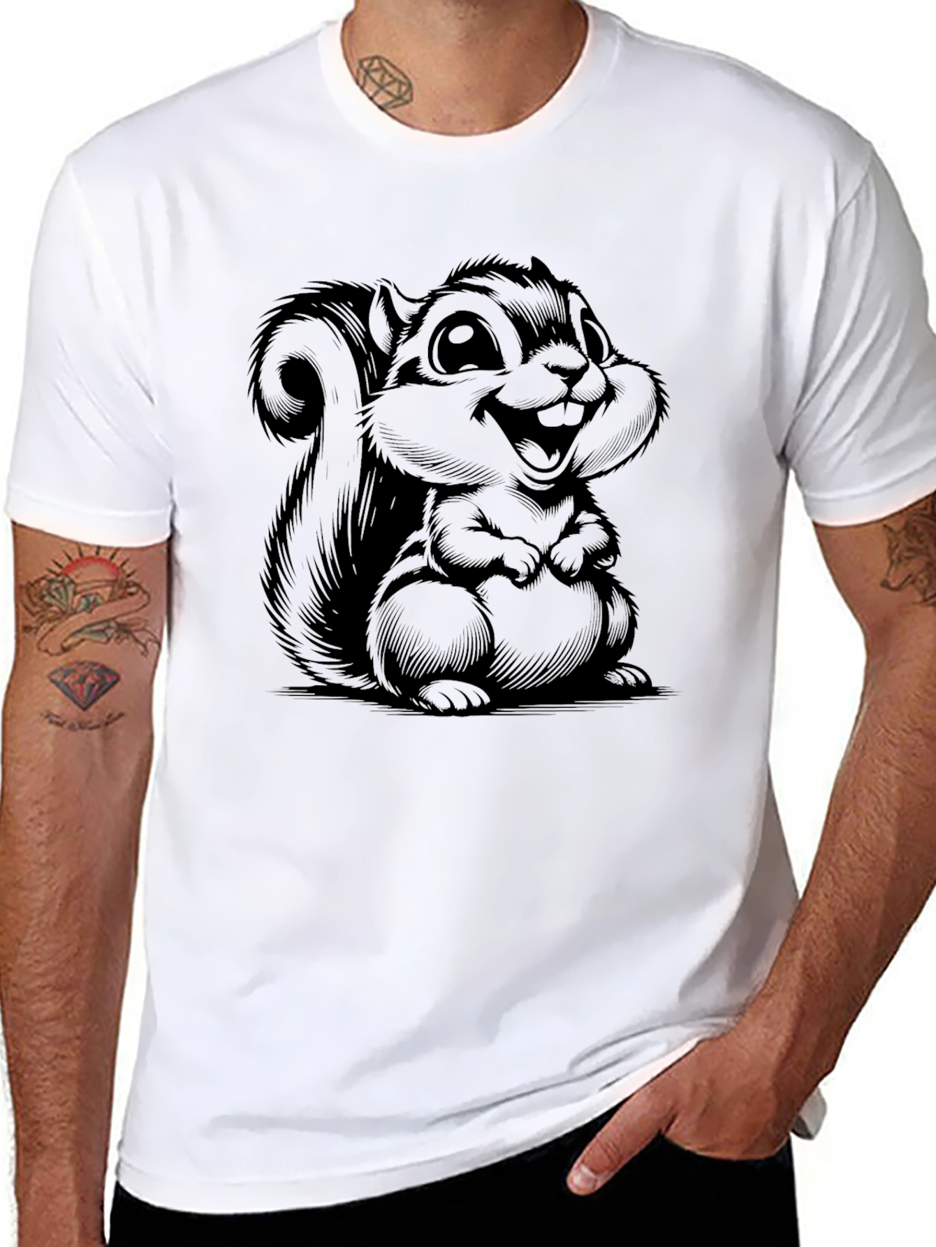 Black Squirrel Graphic T-Shirt - Black Cotton Tee view 8
