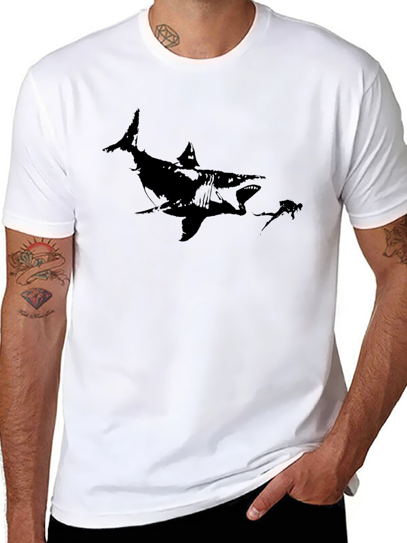 Black Shark Graphic Black T-Shirt view 8