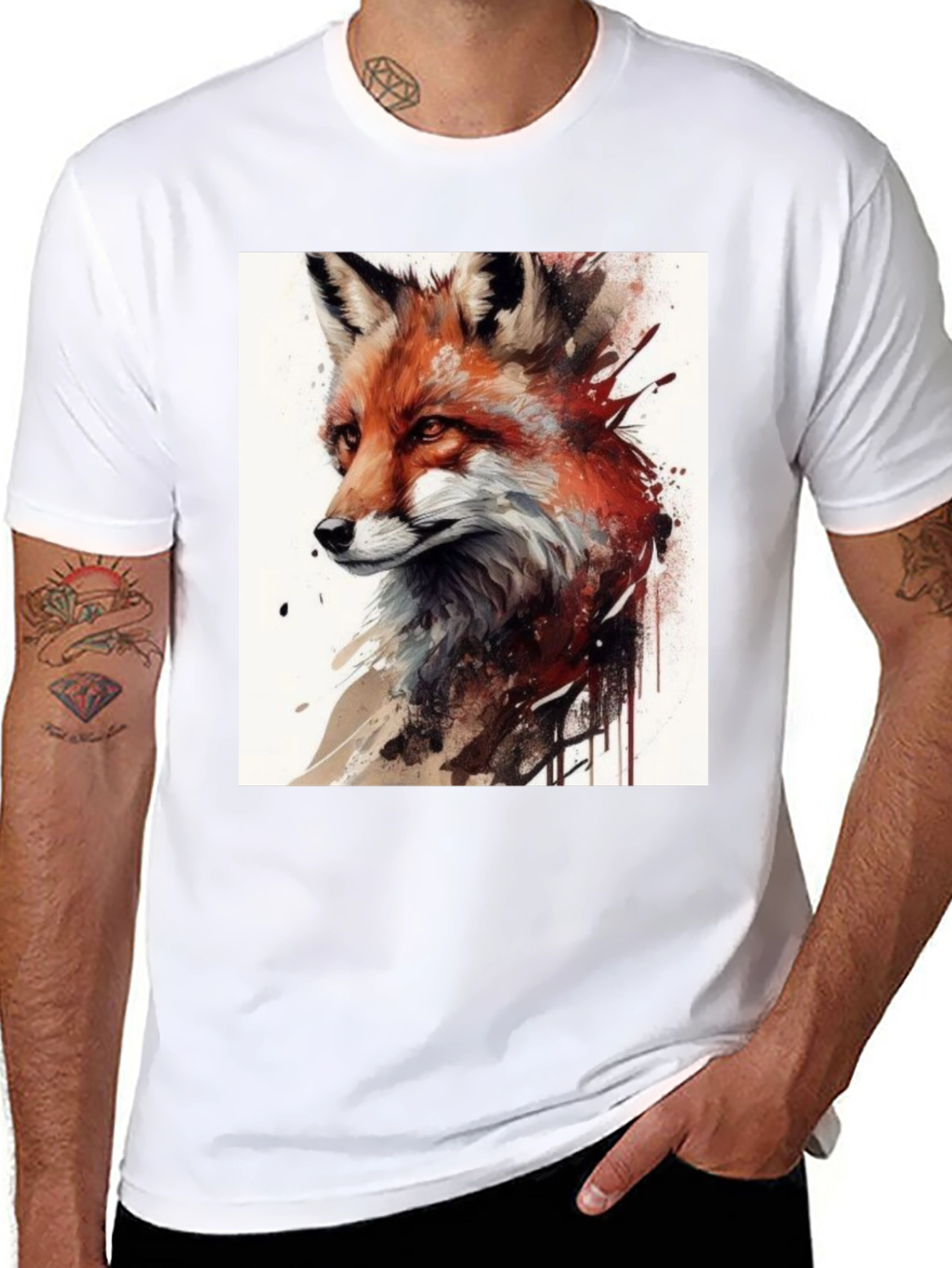 Black Fox Art Graphic Tee - Unisex Black T-Shirt view 8