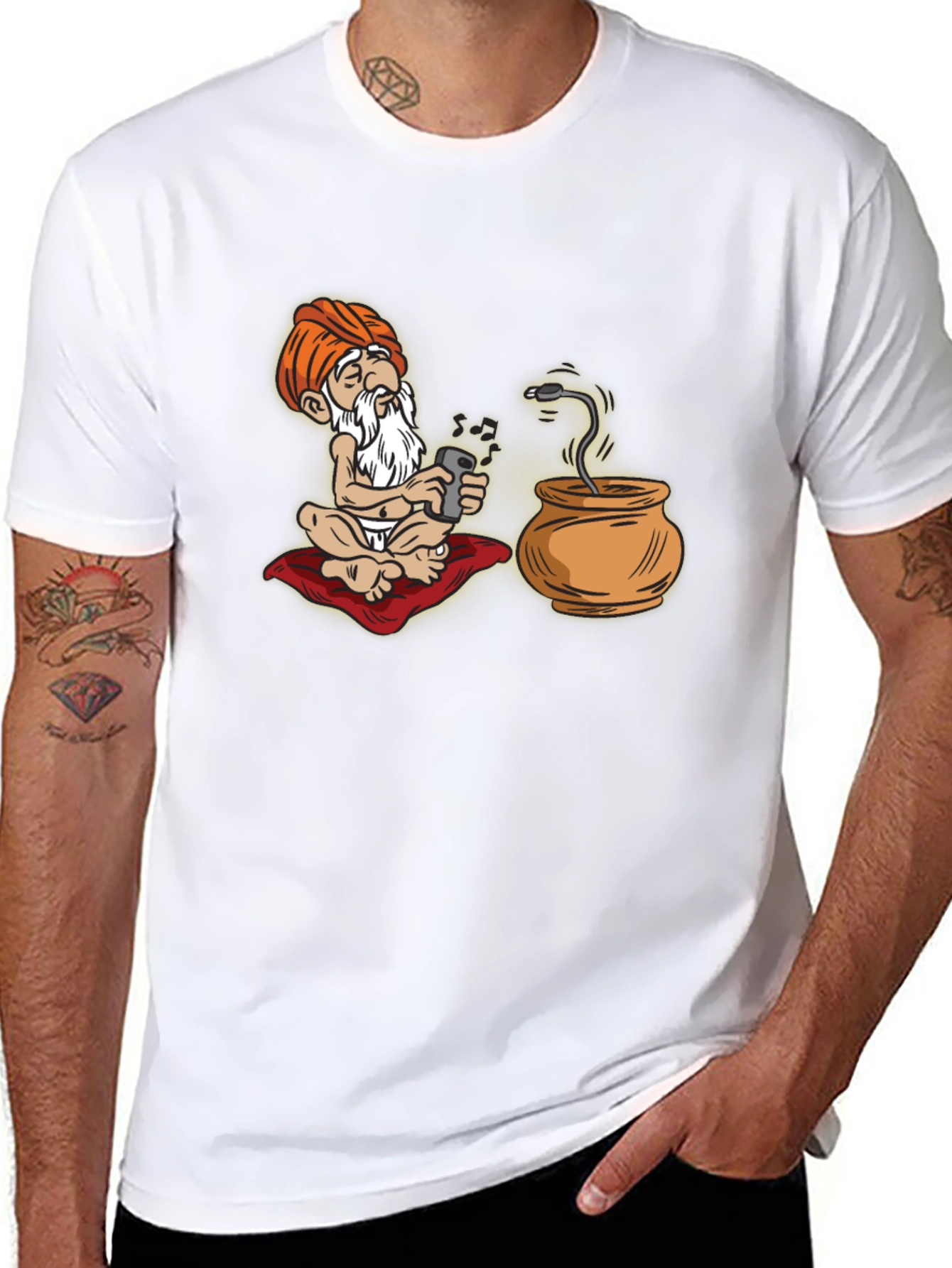 Black Cartoon Guru Tech T-Shirt - Funny Graphic Tee view 8