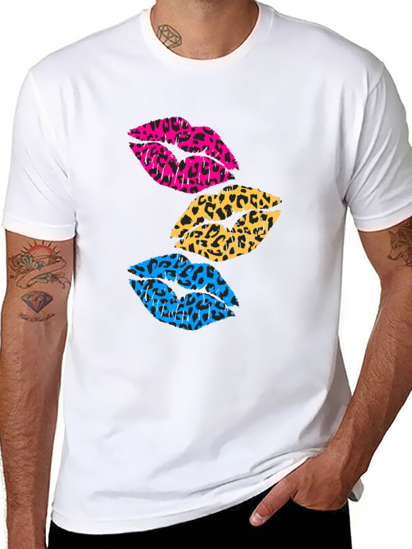 Black Leopard Print Lips Graphic Tee - Trendy Casual Shirt view 8