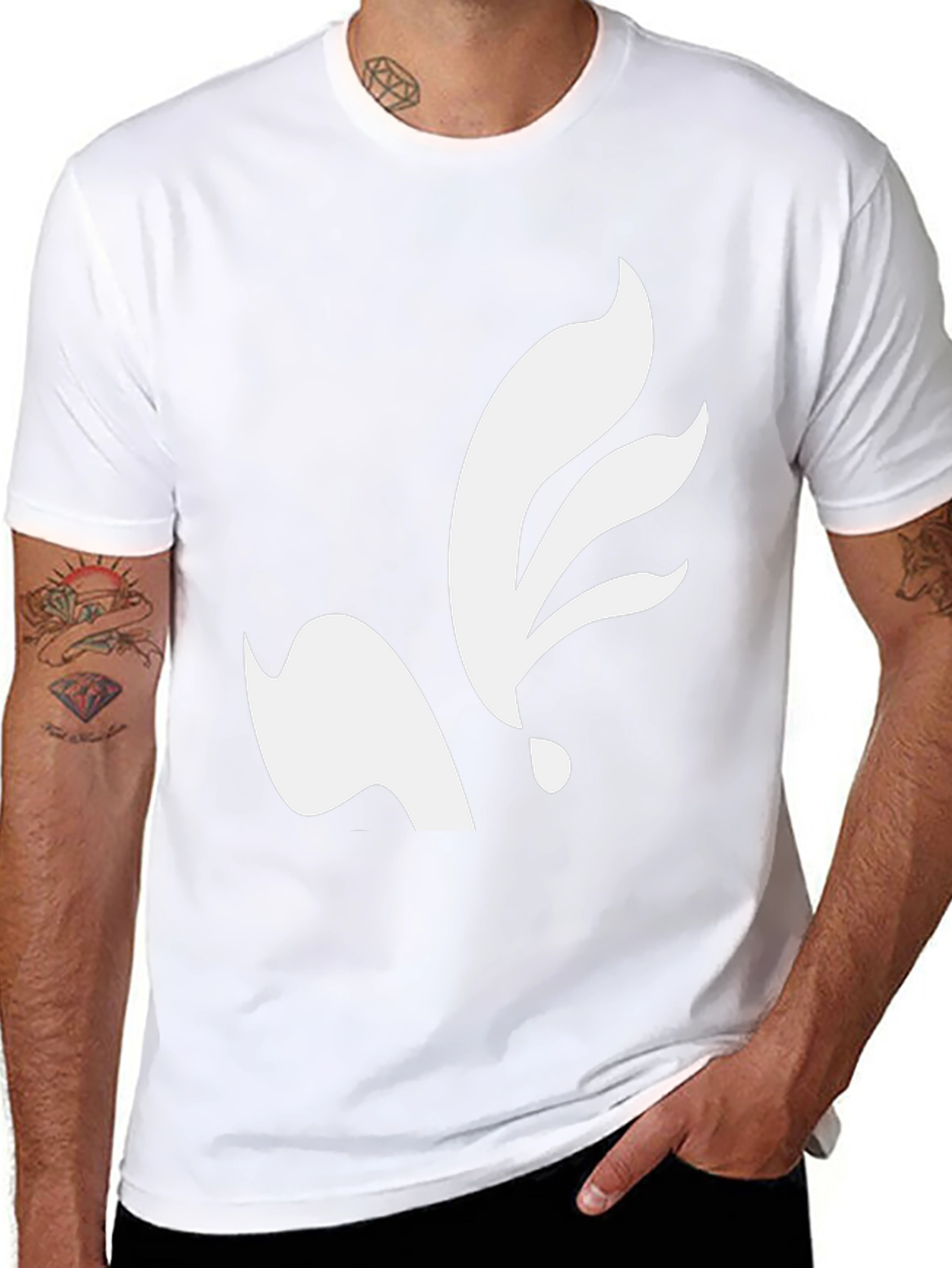 Black Black T-Shirt with Abstract White Leaf Design view 8