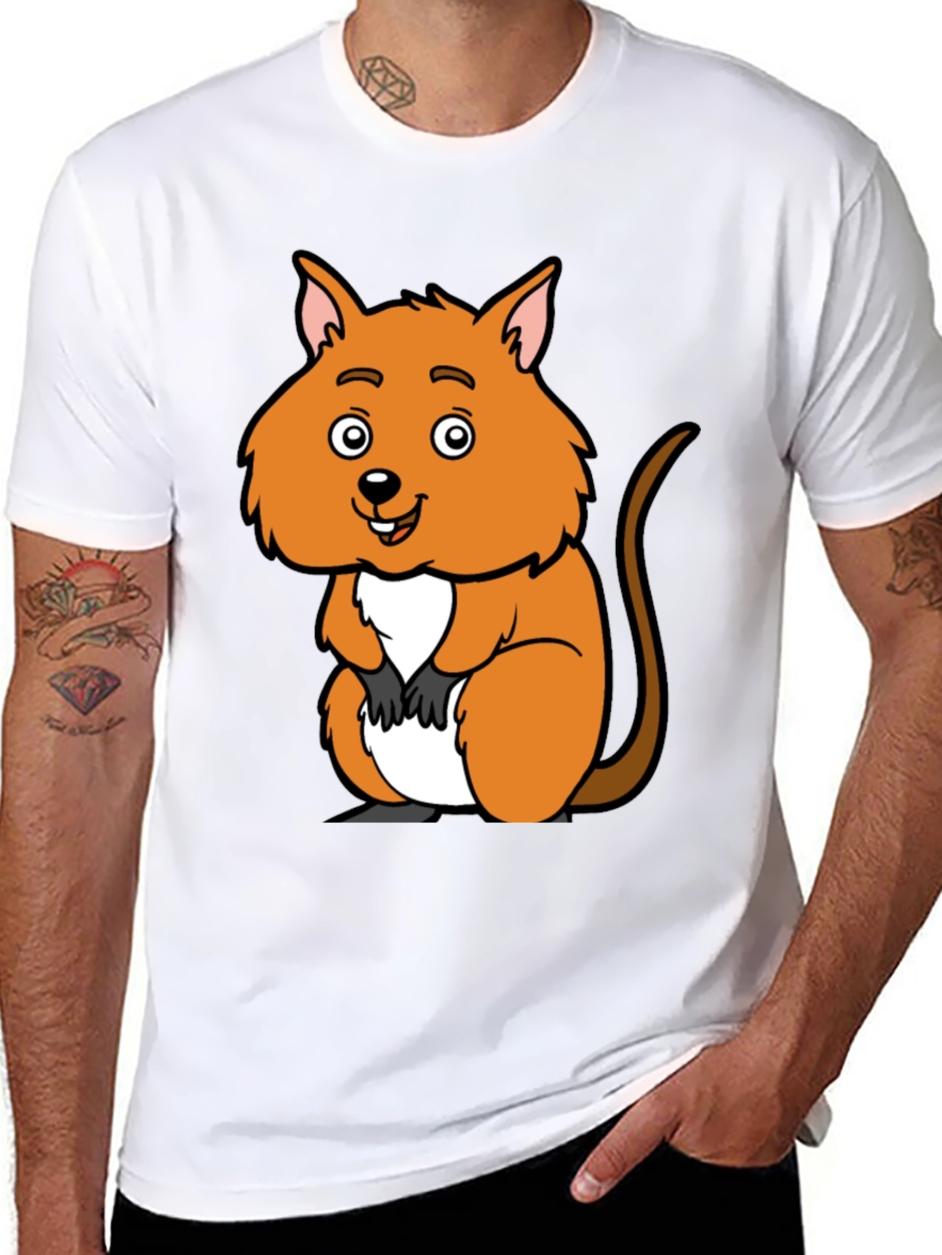 Black Cute Quokka Cartoon Black T-Shirt view 8