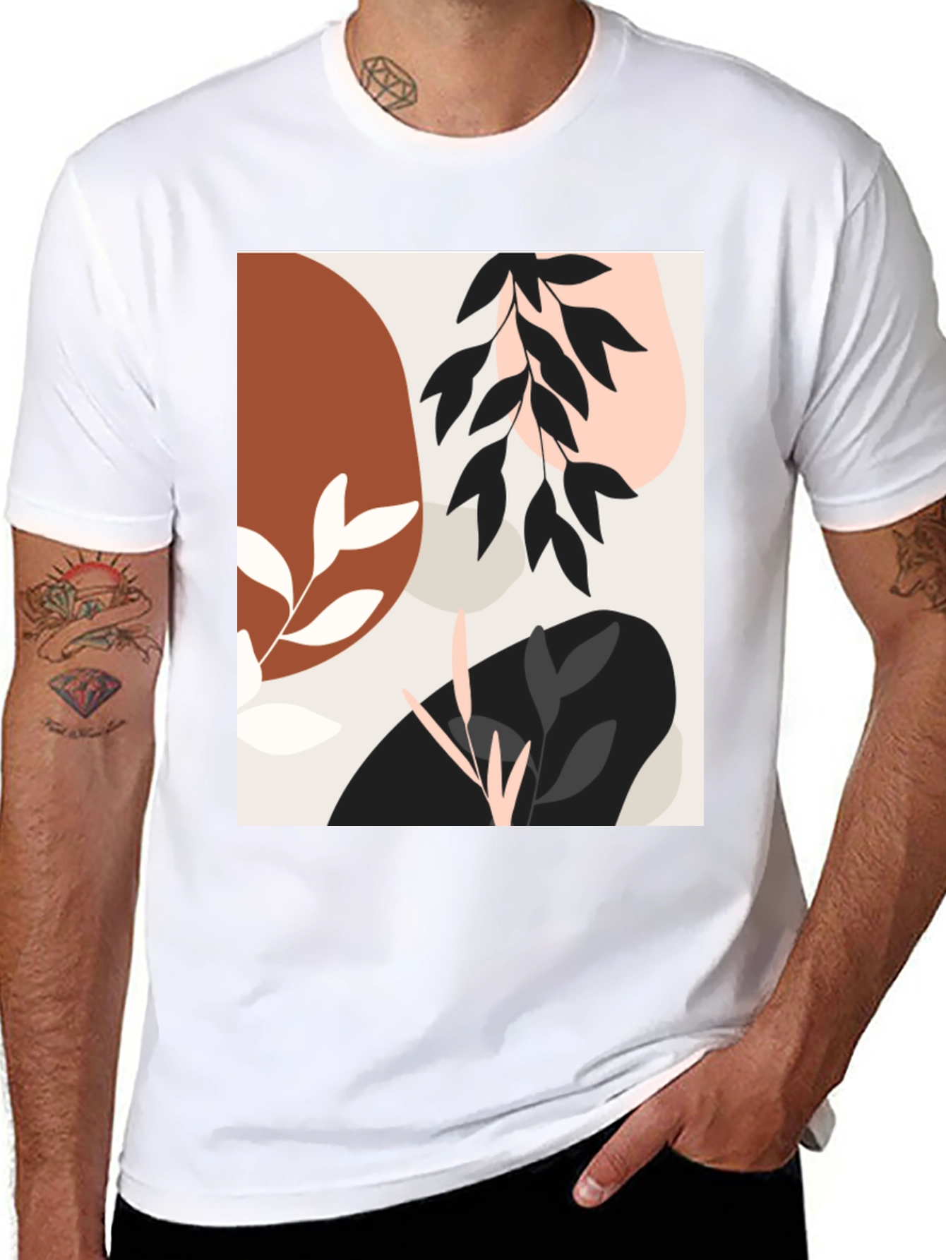 Black Modern Abstract Graphic Print Black T-Shirt view 8