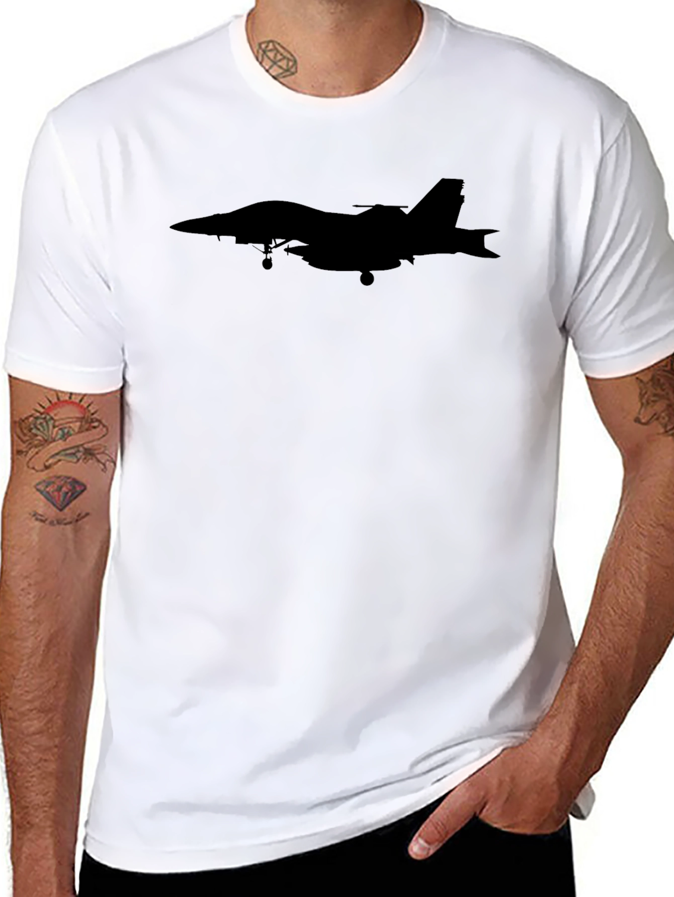 Black Jet Fighter Silhouette Graphic Tee - Black view 8