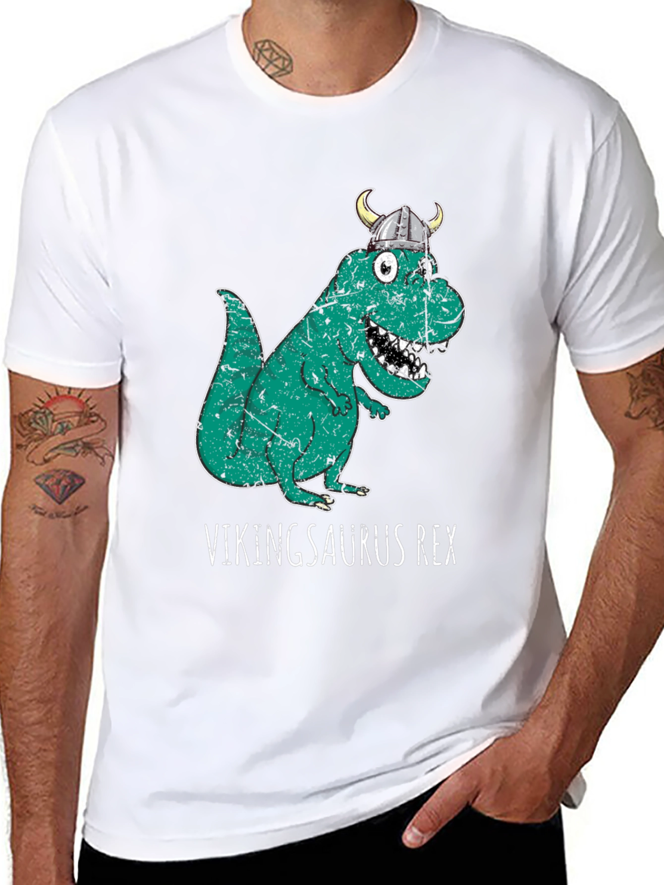 Black Vikingsaurus Rex T-Shirt - Novelty Dinosaur Tee view 8