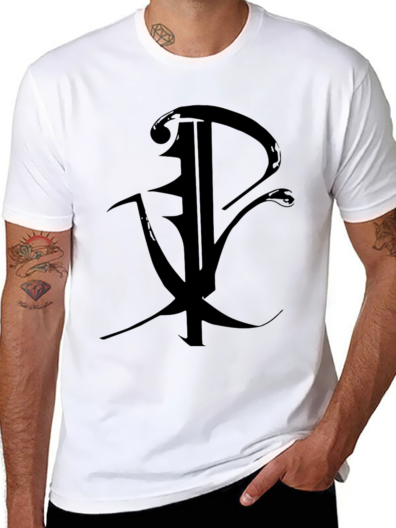 Black Black Graphic Tee with Abstract Symbol view 8