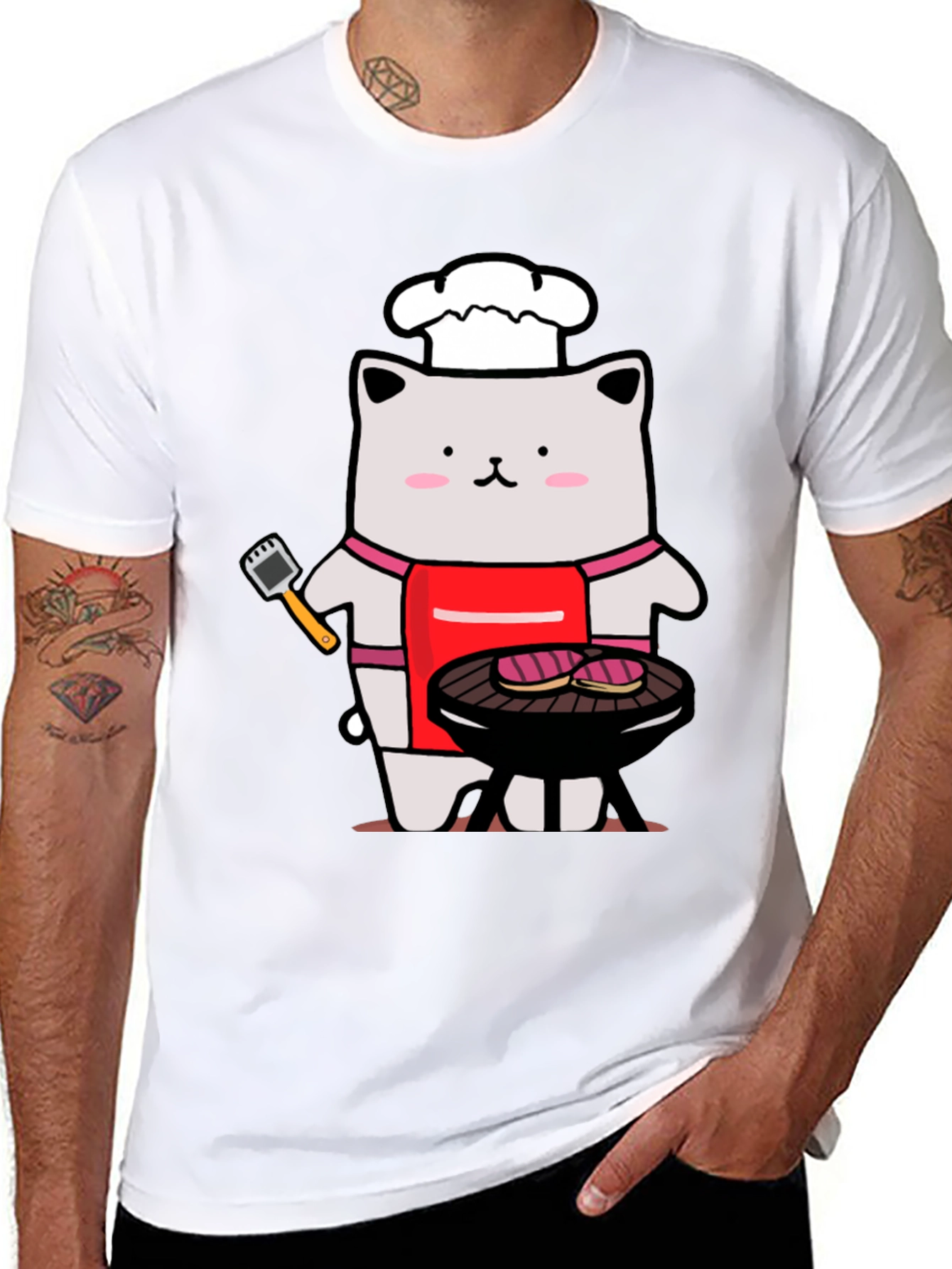 Black Chef Cat BBQ T-Shirt - Funny Grilling Tee view 8