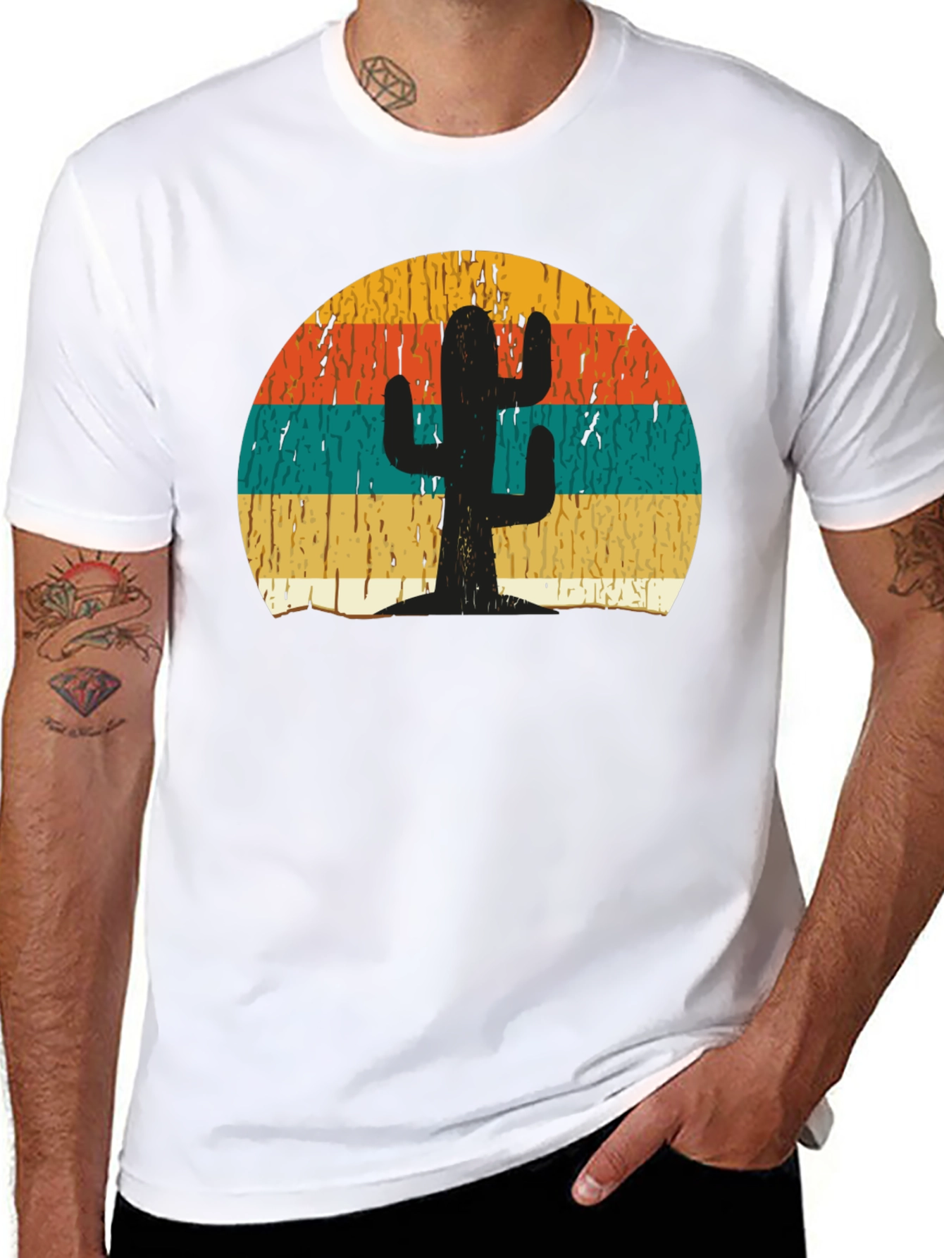 Black Retro Cactus Sunset Graphic T-Shirt view 8