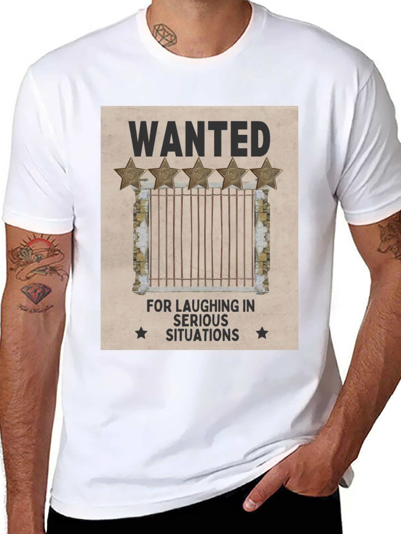 Black Wanted: Laughing in Serious Situations Graphic T-Shirt view 8