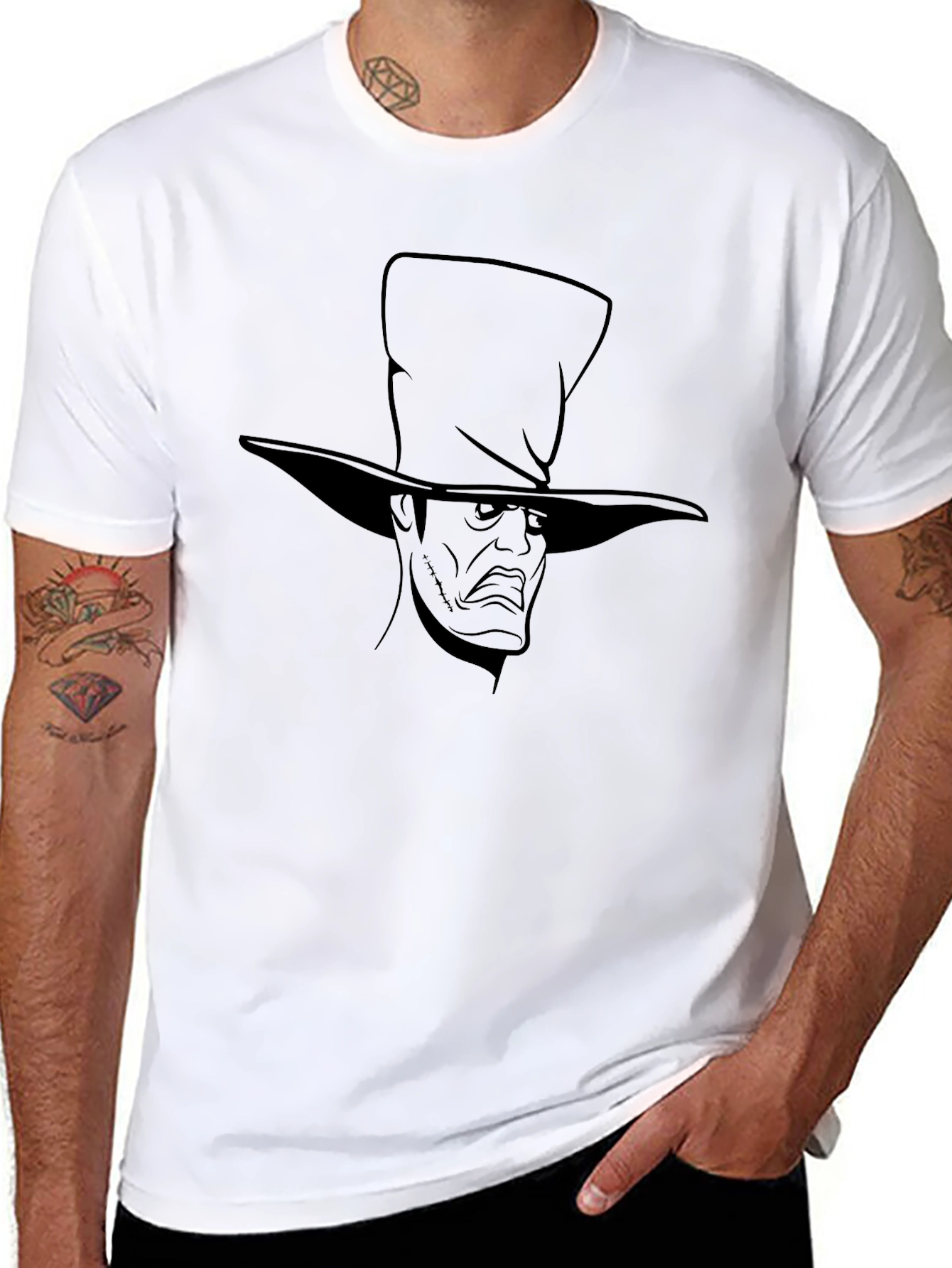 Black Men's Black T-Shirt with Mad Hatter Graphic view 8