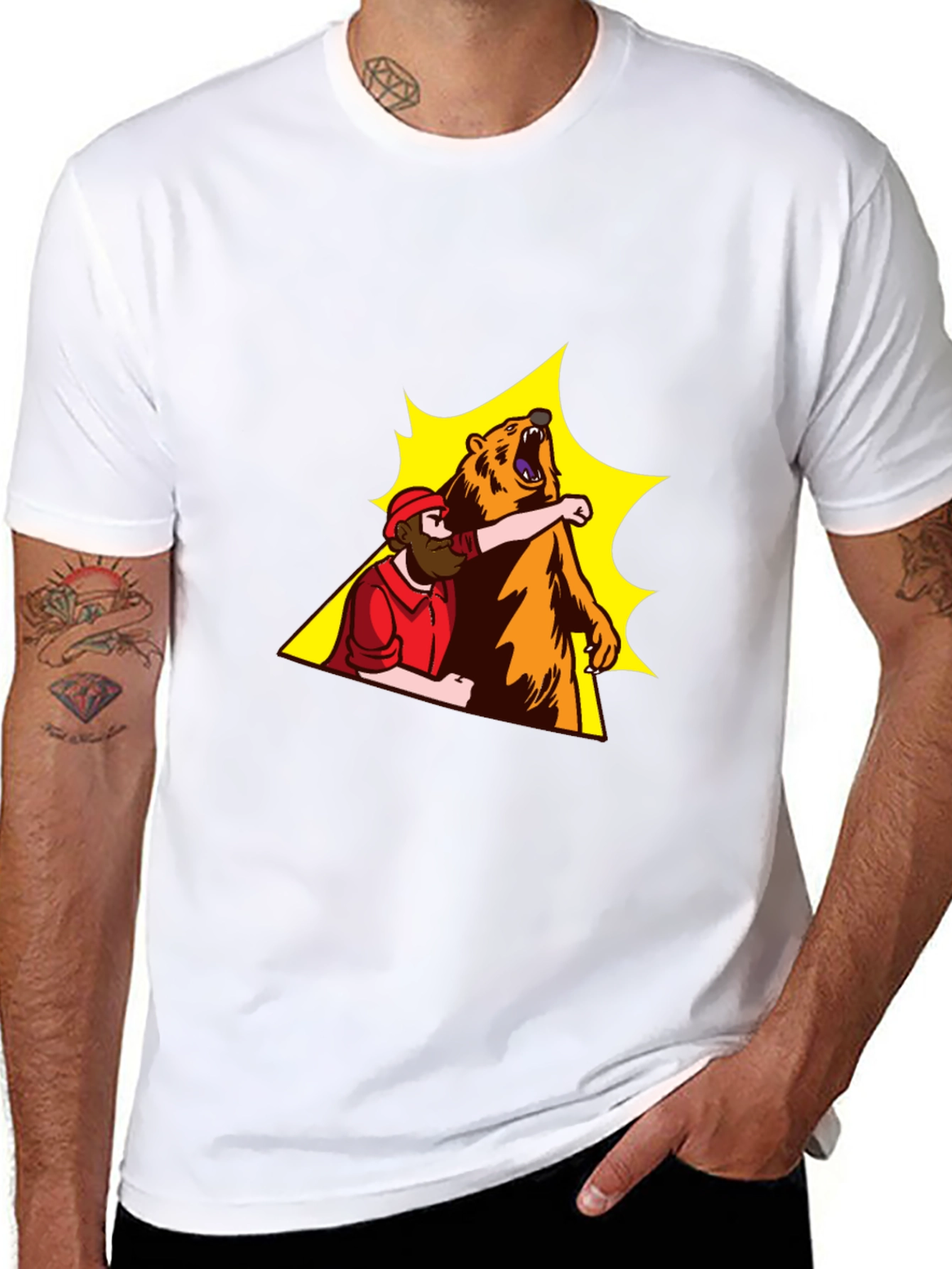 Black Man vs Bear T-Shirt, Funny Graphic Tee view 8