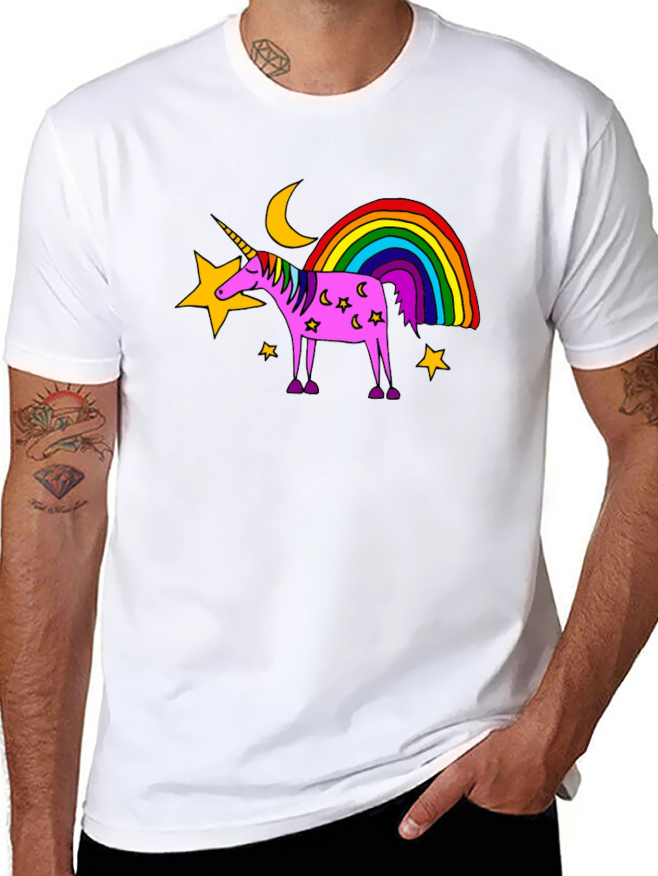 Black Unicorn Rainbow Graphic Tee - Black Cotton Casual Shirt view 8