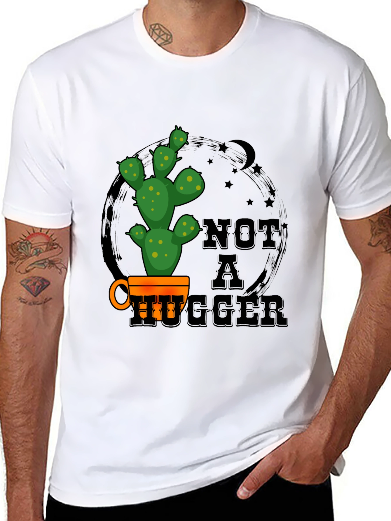 Black Not a Hugger Cactus Graphic Tee view 8