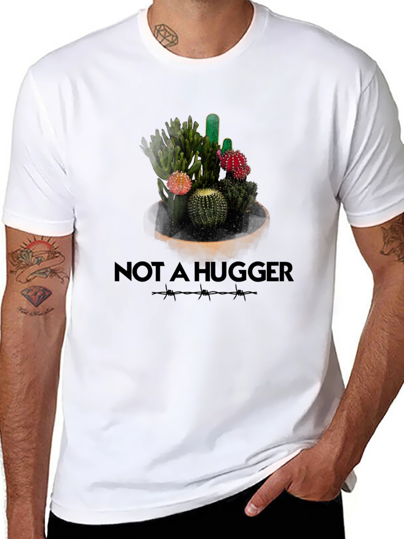 Black Not A Hugger Cactus Graphic T-Shirt view 8