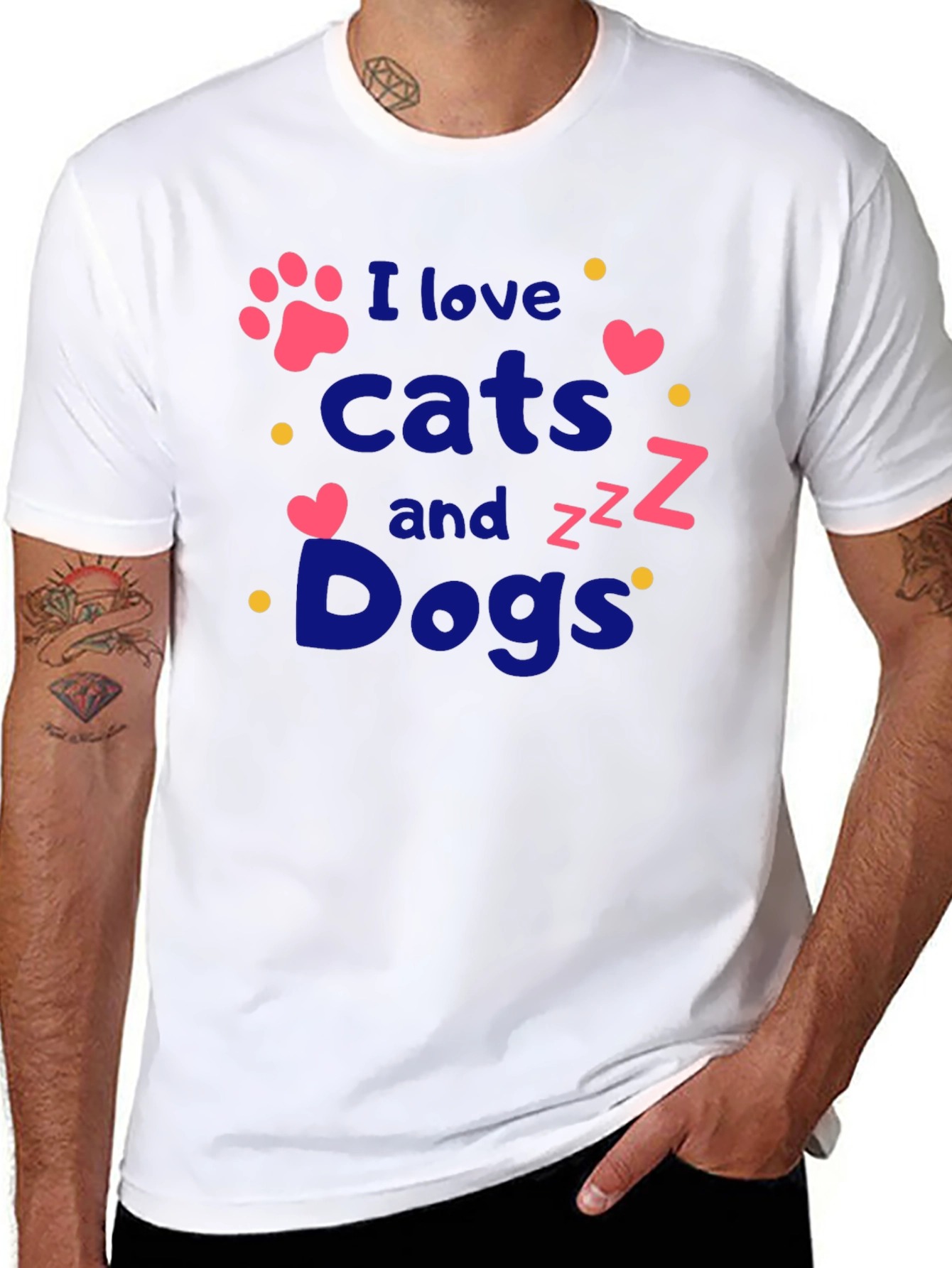 Black I Love Cats and Dogs T-Shirt - Pet Lover Tee view 8
